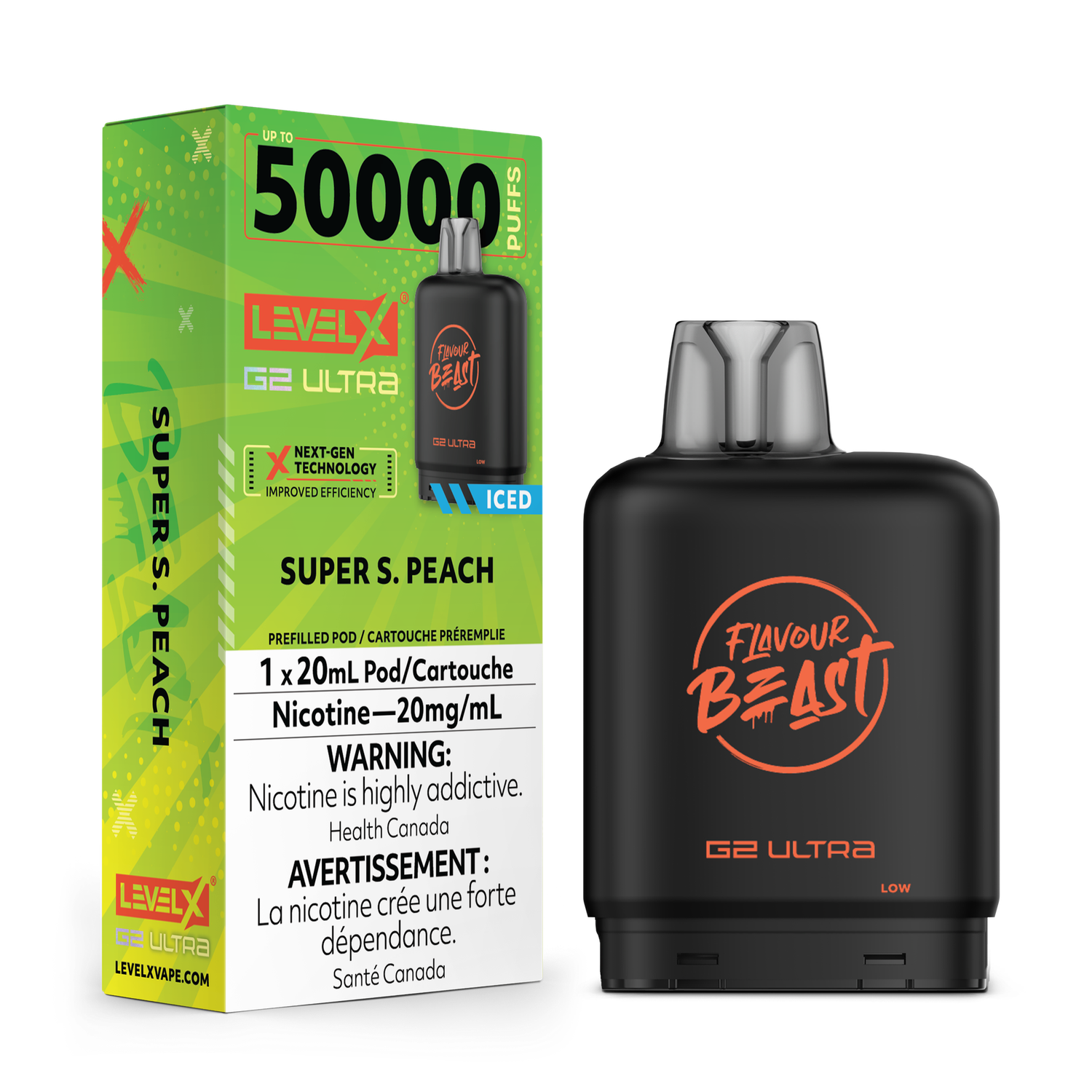 Super S. Peach Iced Flavour Beast Level X G2 Ultra Pod, Nicotine: 20mg