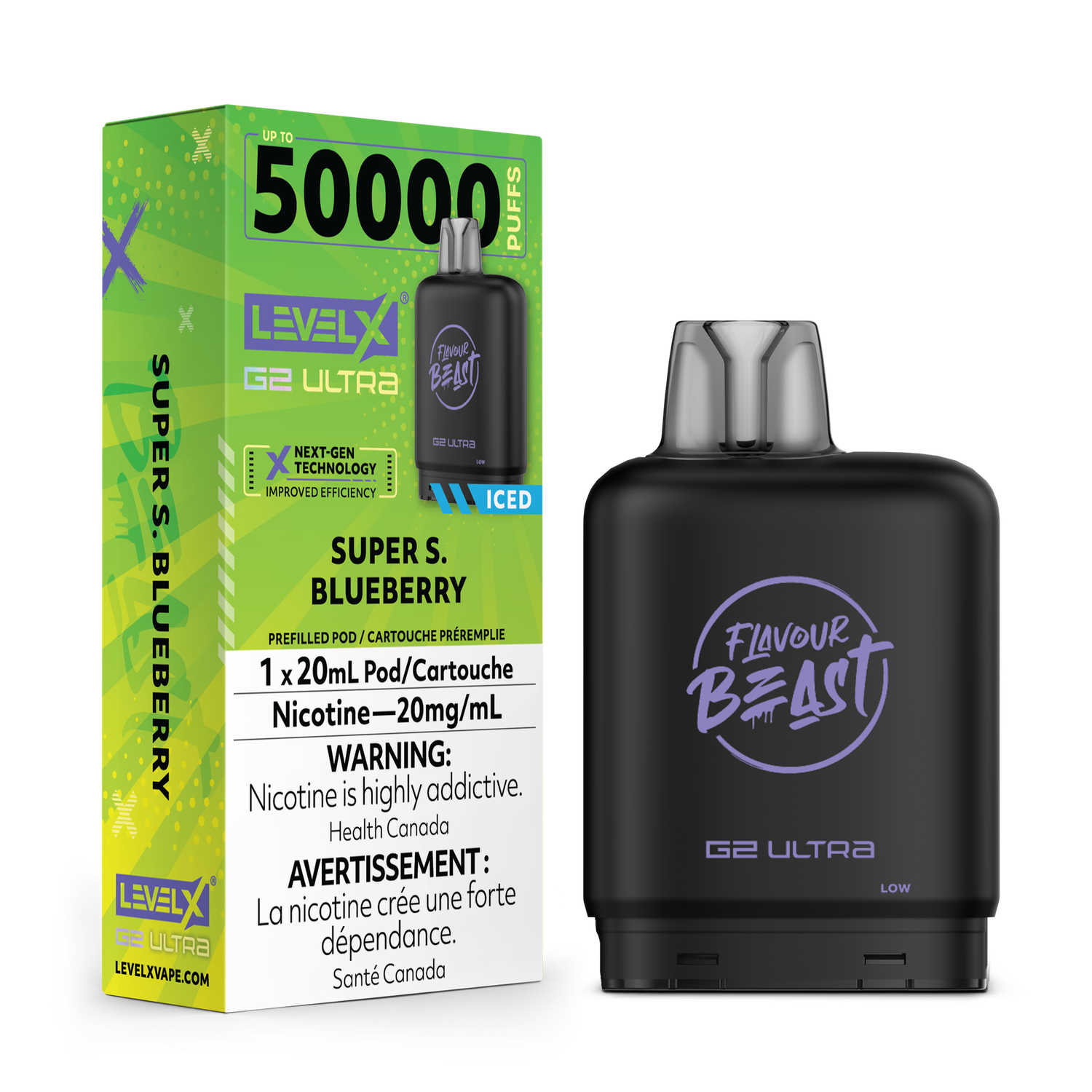 Super S. Blueberry Iced Flavour Beast Level X G2 Ultra Pod, Nicotine: 20mg