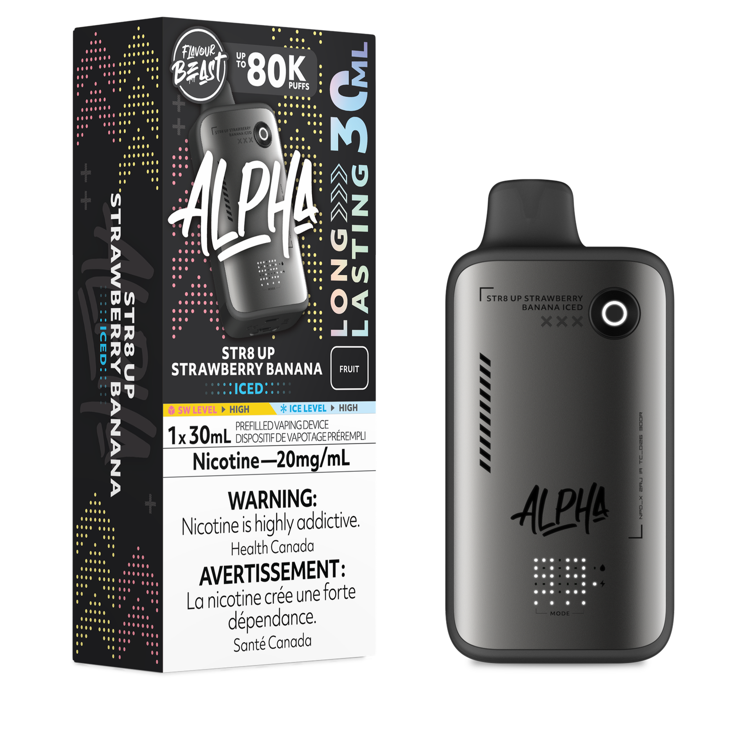 Str8 Up Strawberry Banana Iced - Flavour Beast Alpha 80K Disposable, Nicotine: 20mg