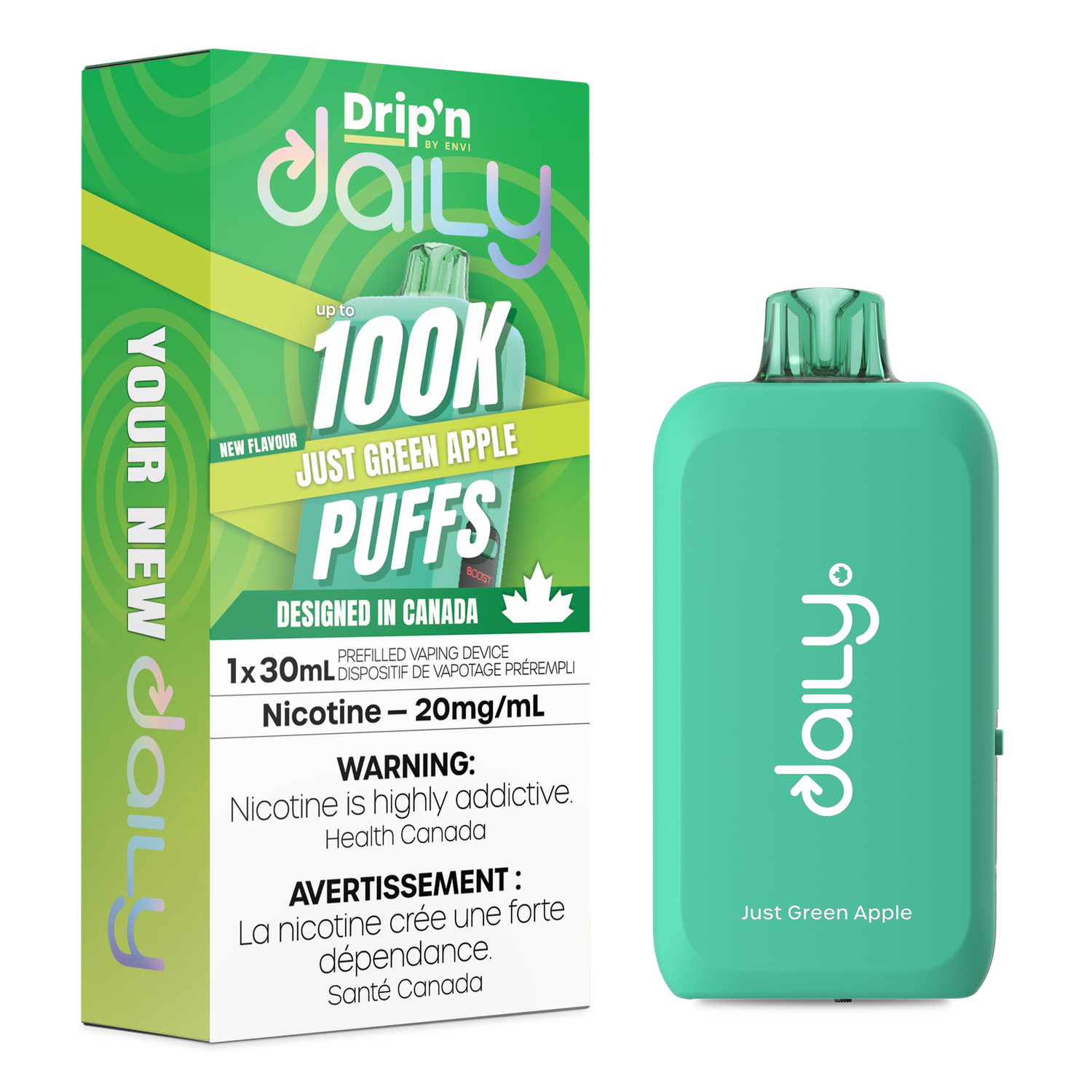 Just Green Apple - Drip'n Daily by Envi 30mL Disposable, Nicotine: 20mg