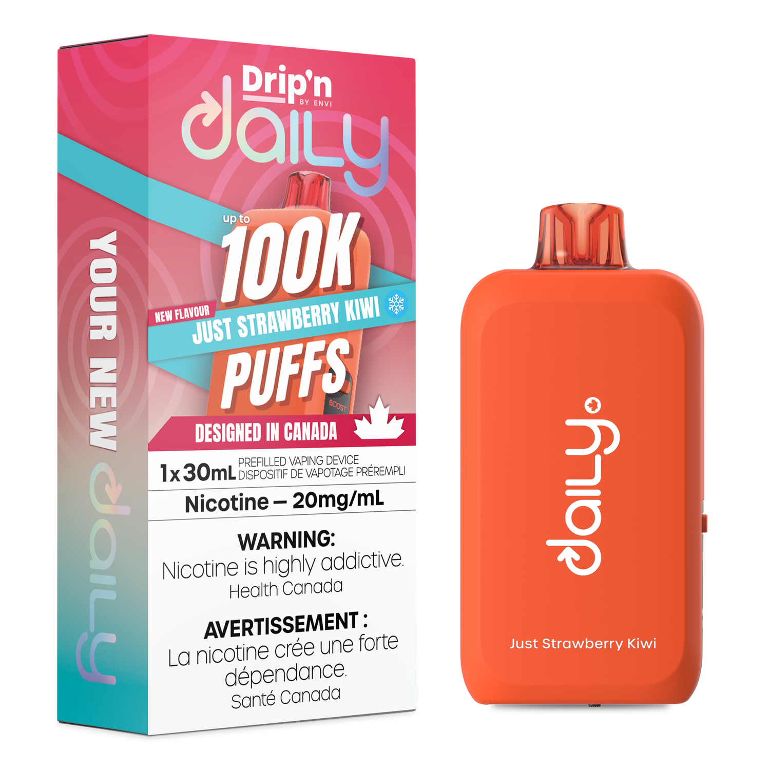 Just Strawberry Kiwi - Drip'n Daily by Envi 30mL Disposable, Nicotine: 20mg