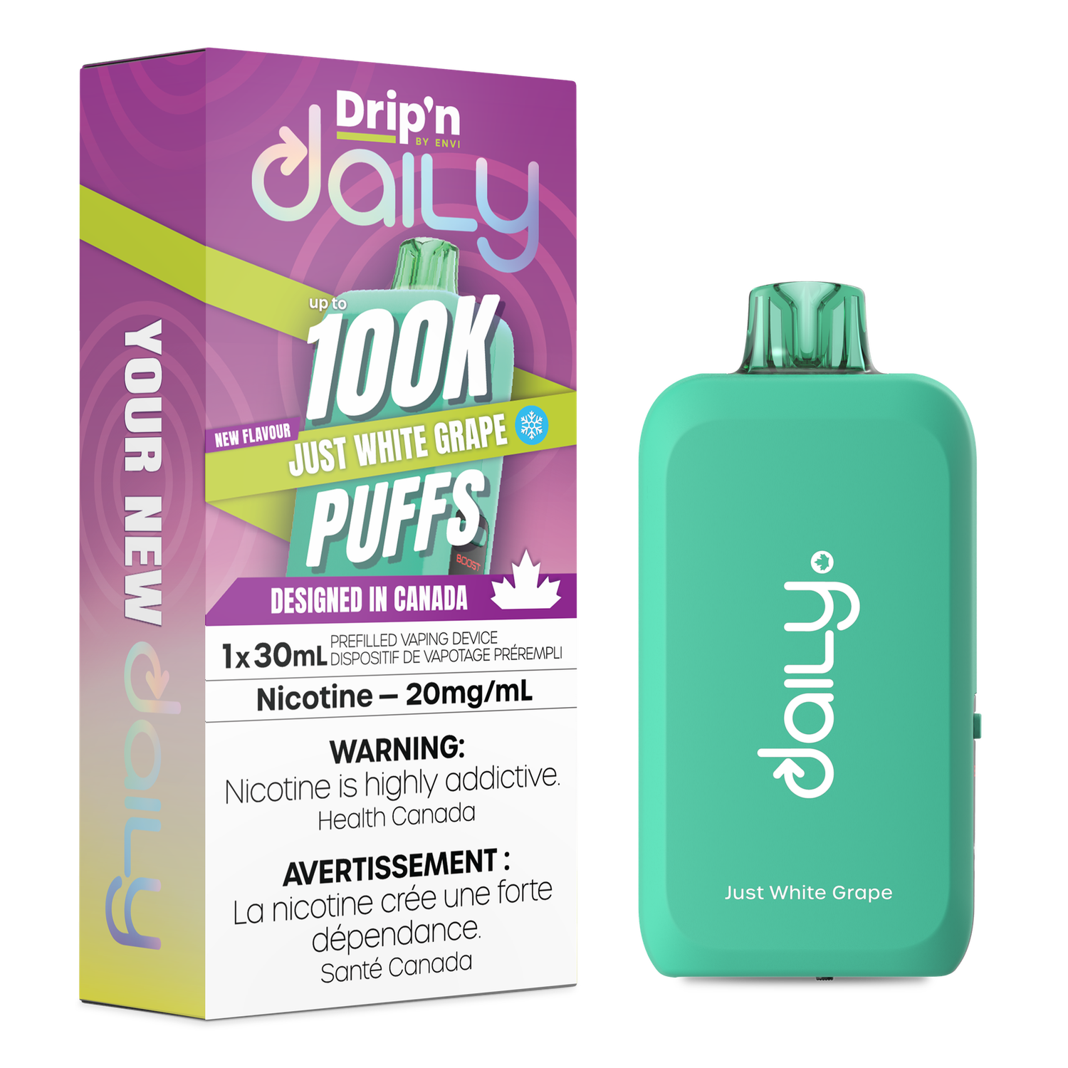 Just White Grape - Drip'n Daily by Envi 30mL Disposable, Nicotine: 20mg
