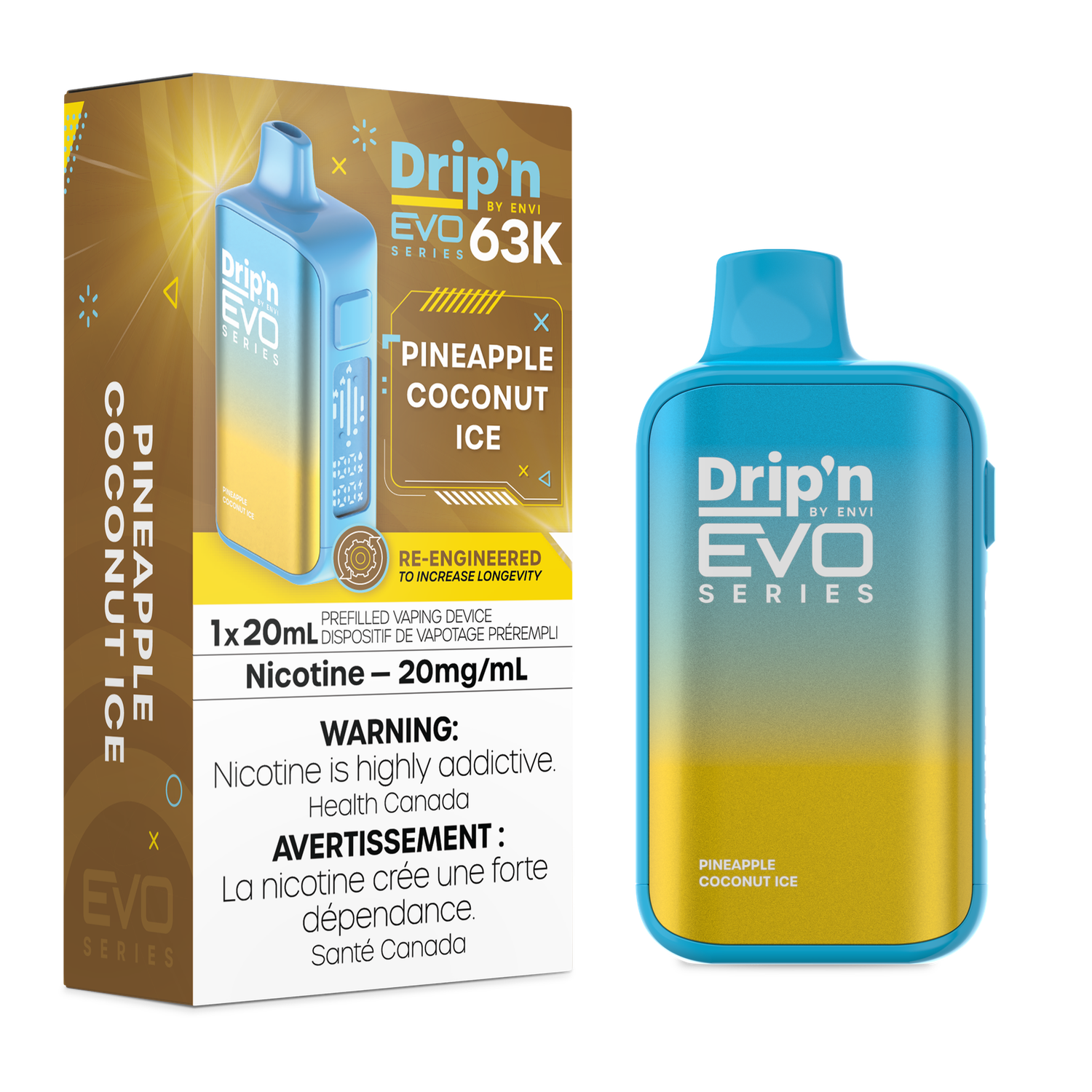 Pineapple Coconut Ice - Drip'n by Envi Evo 63K Disposable, Nicotine: 20mg