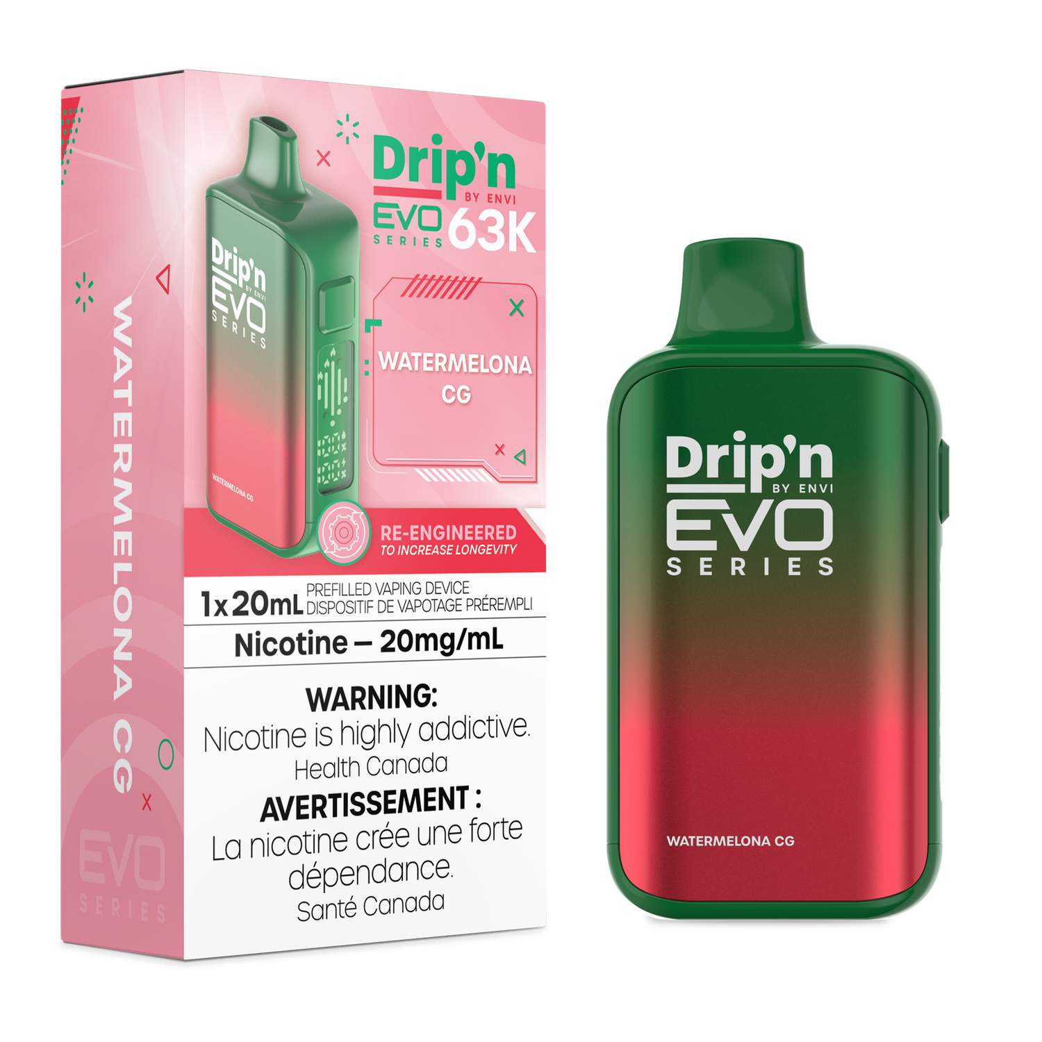 Watermelona CG - Drip'n by Envi Evo 63K Disposable, Nicotine: 20mg