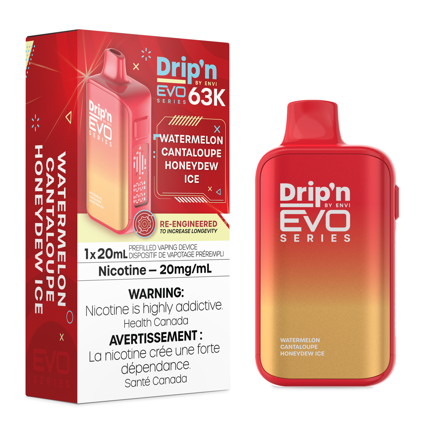 Watermelon Cantaloupe Honeydew Ice - Drip'n by Envi Evo 63K Disposable, Nicotine: 20mg