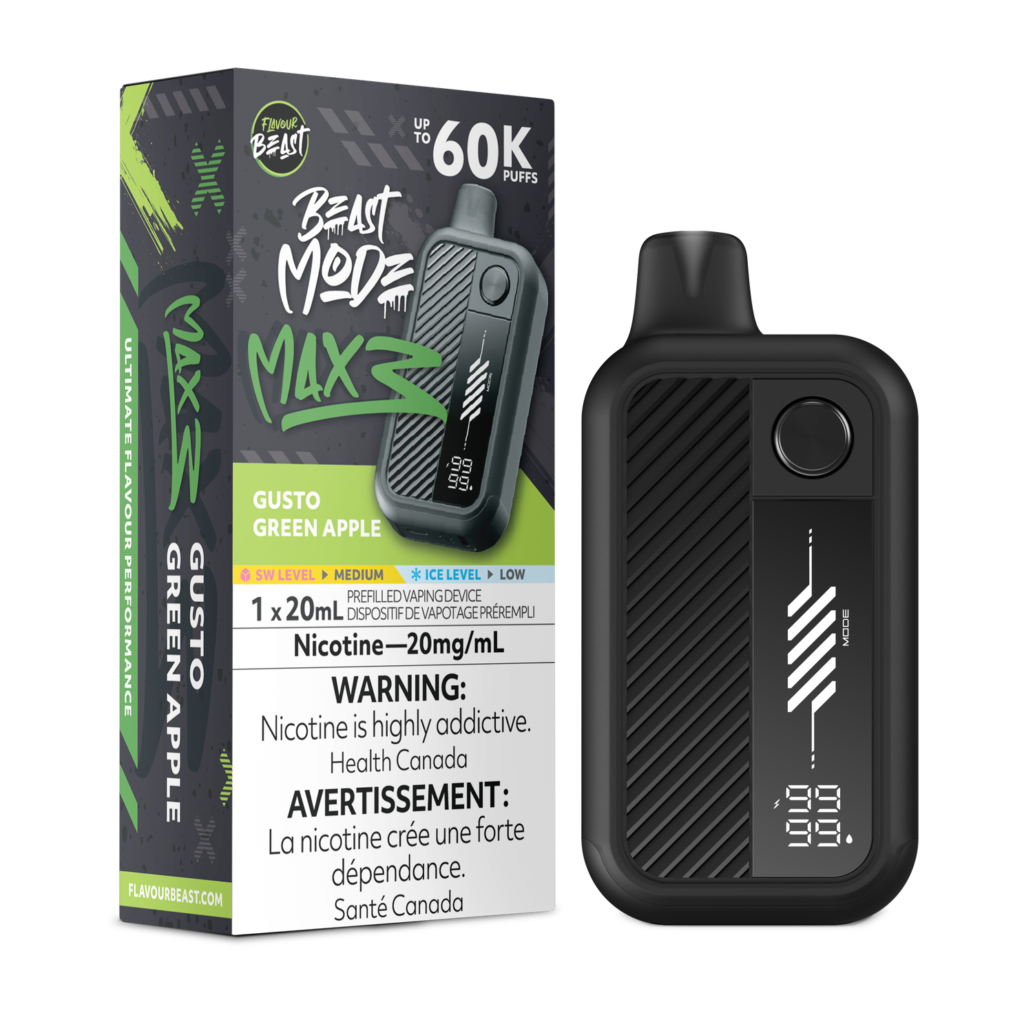 Gusto Green Apple - Flavour Beast Beast Mode Max 3 Disposable, Nicotine: 20mg
