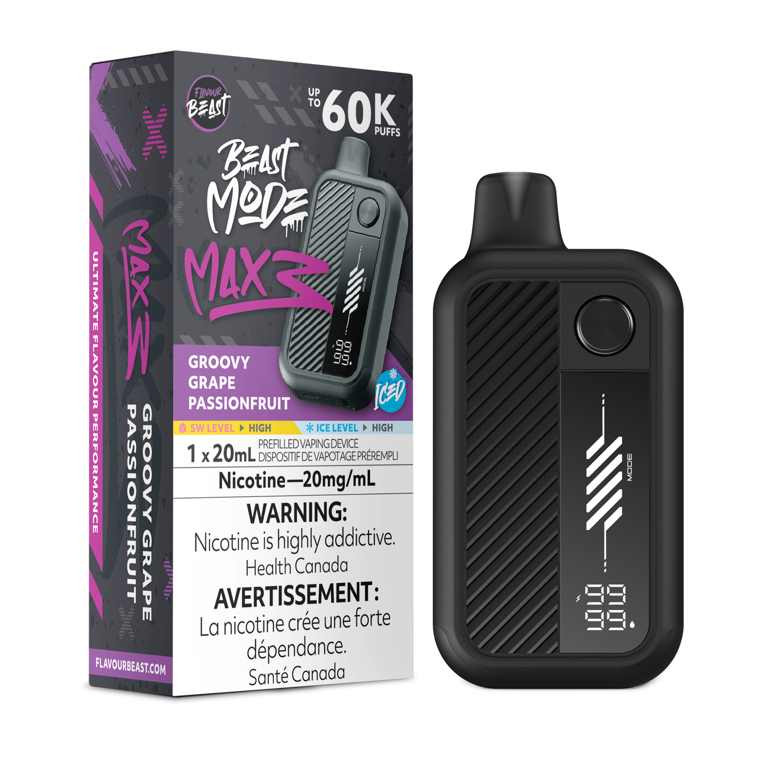 Groovy Grape Passionfruit Iced - Flavour Beast Beast Mode Max 3 Disposable, Nicotine: 20mg