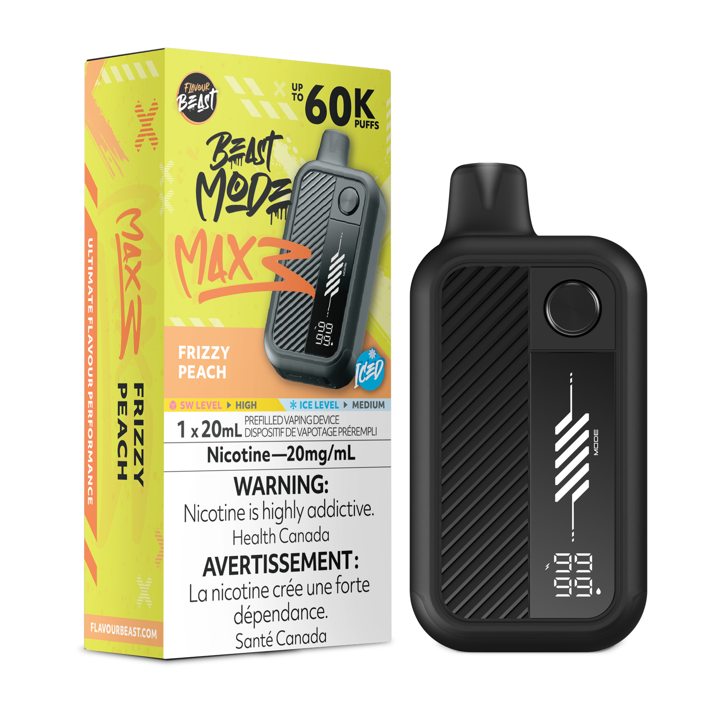 Frizzy Peach Iced - Flavour Beast Beast Mode Max 3 Disposable, Nicotine: 20mg