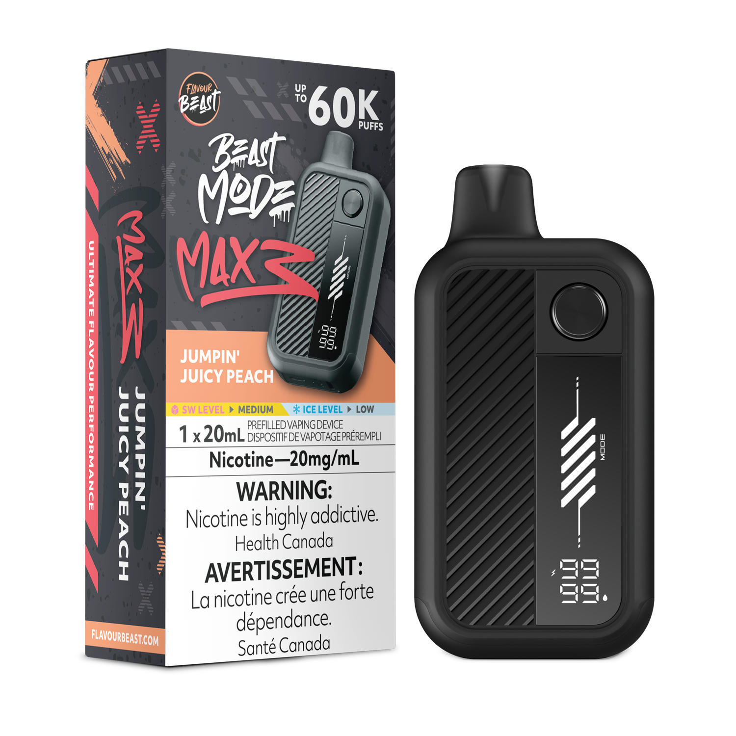 Jumpin' Juicy Peach - Flavour Beast Beast Mode Max 3 Disposable, Nicotine: 20mg