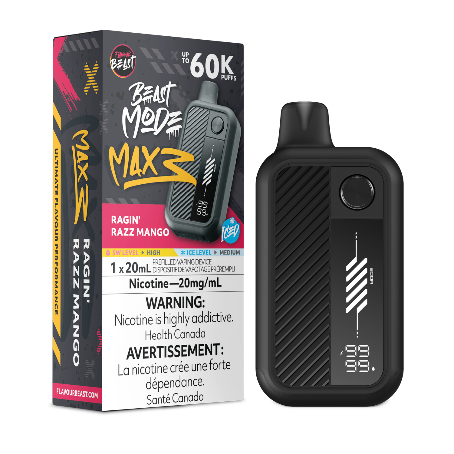 Ragin' Razz Mango Iced - Flavour Beast Beast Mode Max 3 Disposable, Nicotine: 20mg