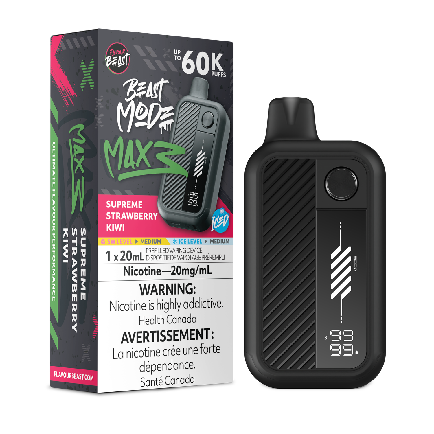 Supreme Strawberry Kiwi Iced - Flavour Beast Beast Mode Max 3 Disposable, Nicotine: 20mg