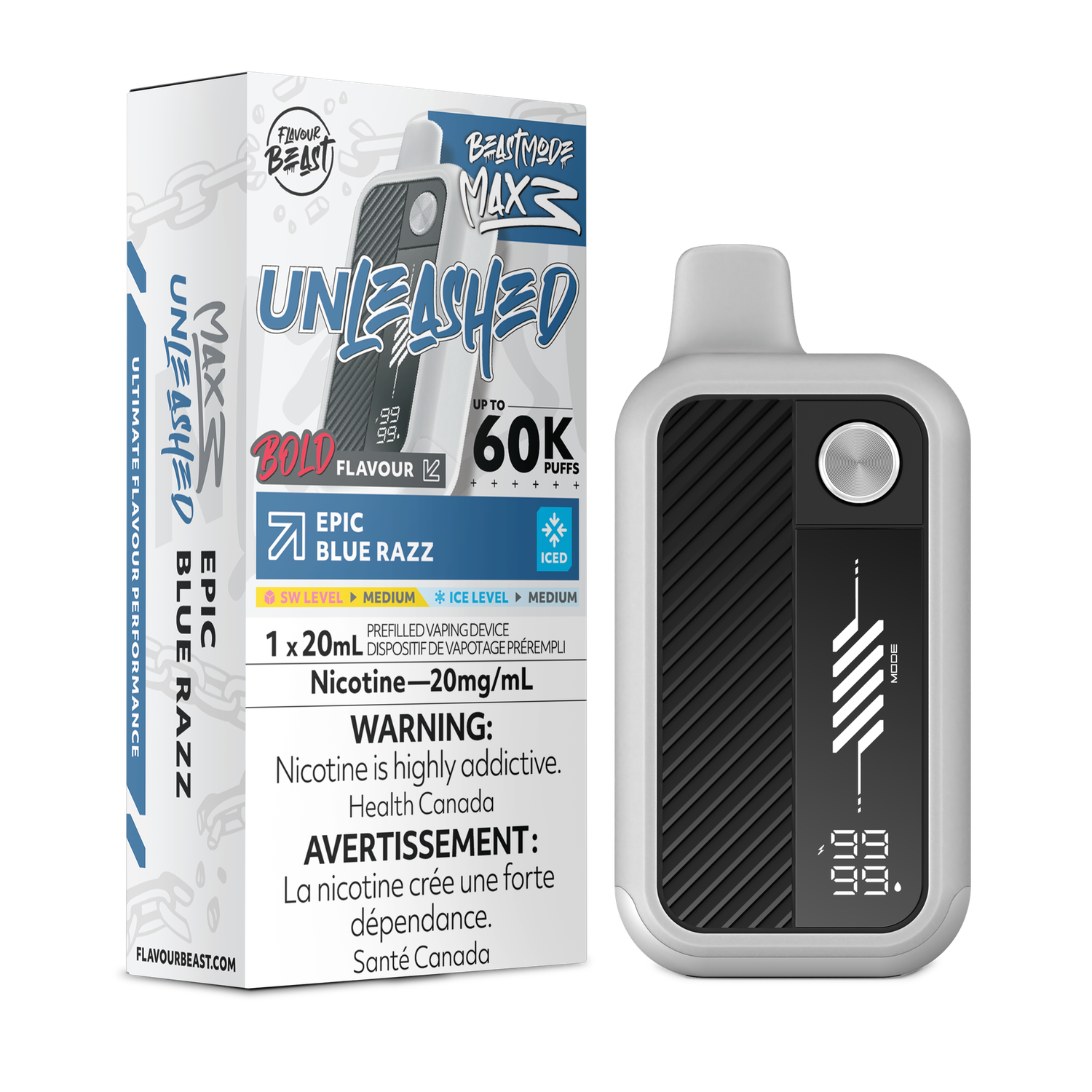 Epic Blue Razz Iced - Flavour Beast Unleashed Beast Mode Max 3 Disposable, Nicotine: 20mg