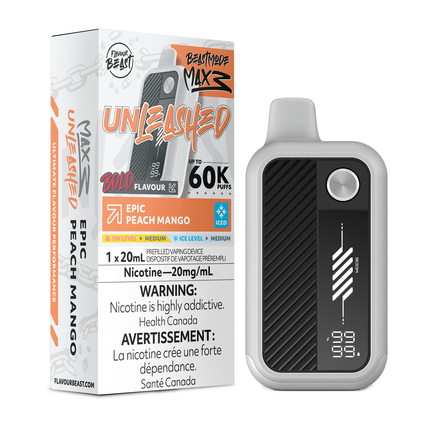 Epic Peach Mango Iced - Flavour Beast Unleashed Beast Mode Max 3 Disposable, Nicotine: 20mg