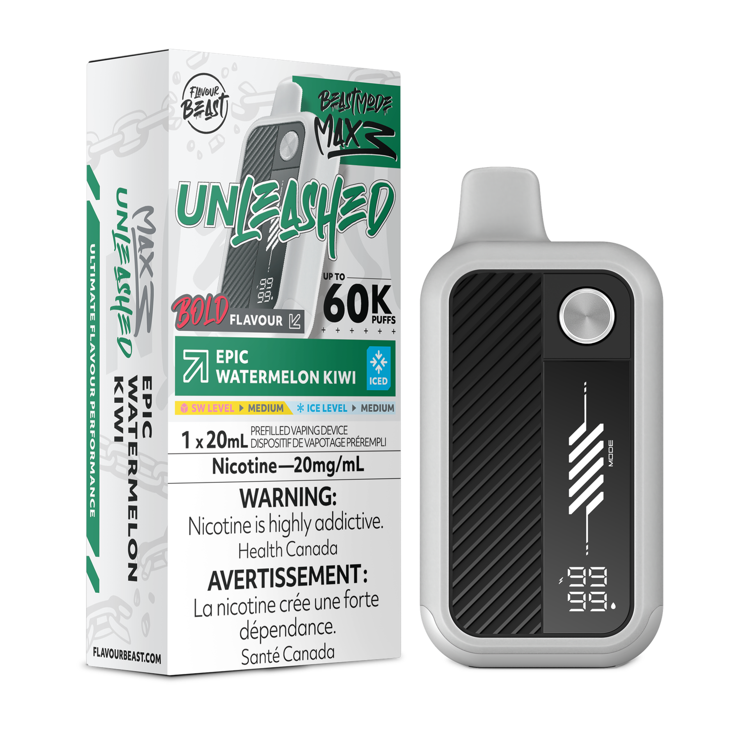 Epic Watermelon Kiwi Iced - Flavour Beast Unleashed Beast Mode Max 3 Disposable, Nicotine: 20mg