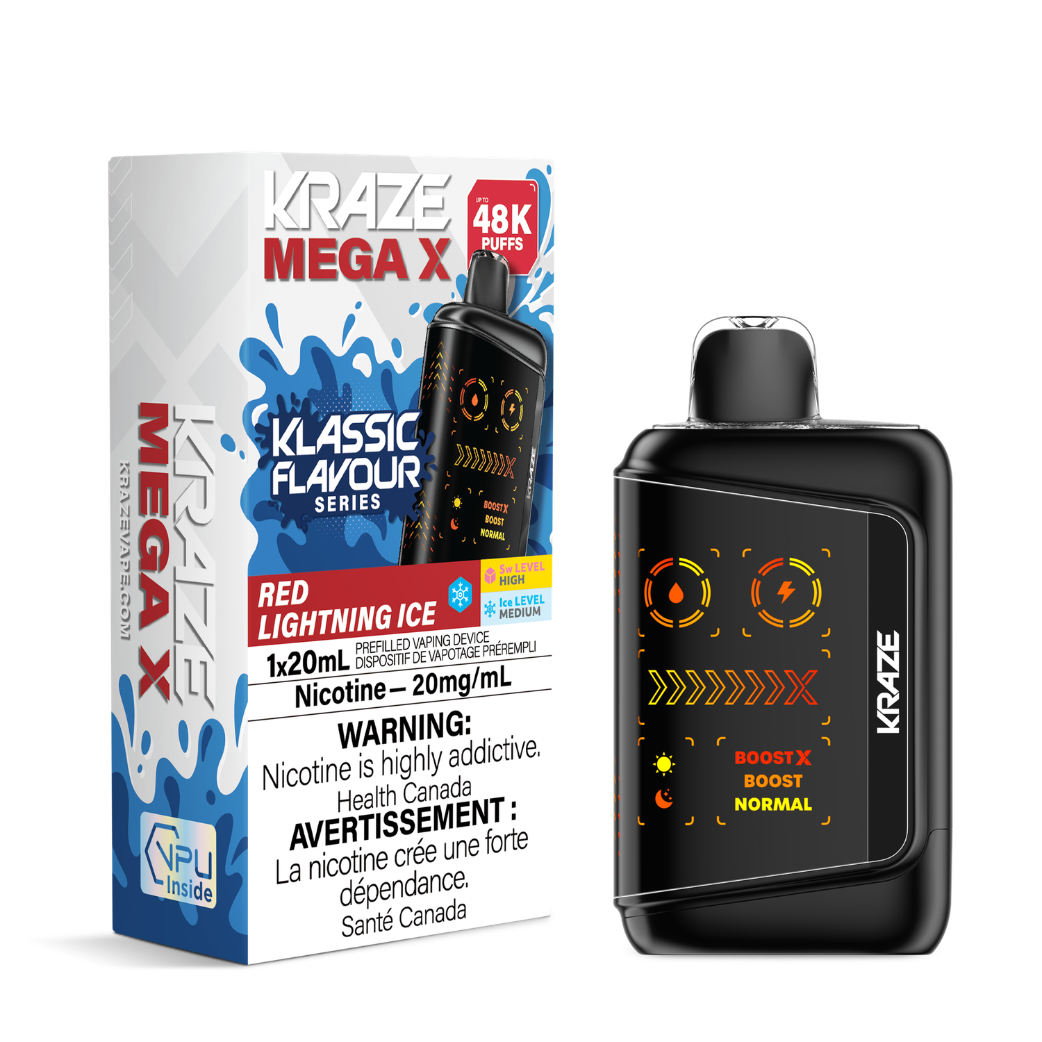 Red Lightning Ice - Kraze Mega X Classic Disposable, Nicotine: 20mg