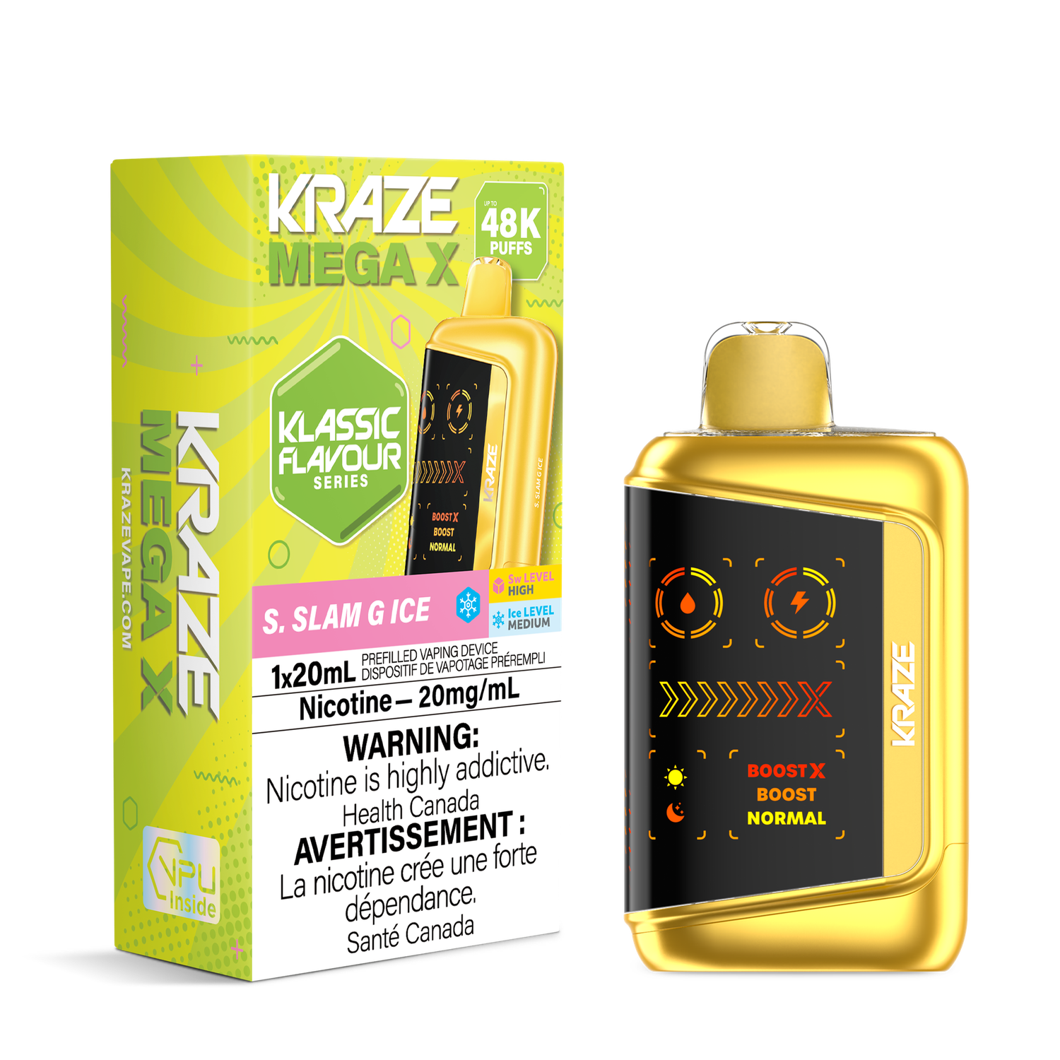 S. Slam G Ice - Kraze Mega X Classic Disposable, Nicotine: 20mg