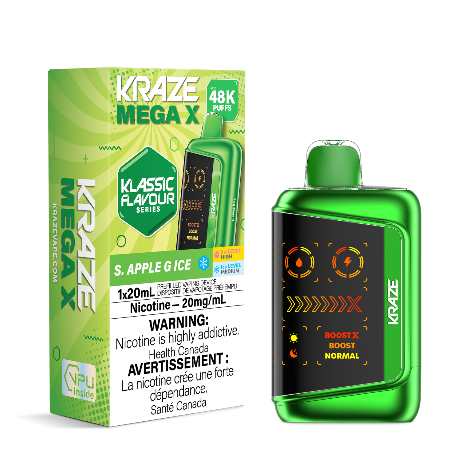 S. Apple G Ice - Kraze Mega X Classic Disposable, Nicotine: 20mg