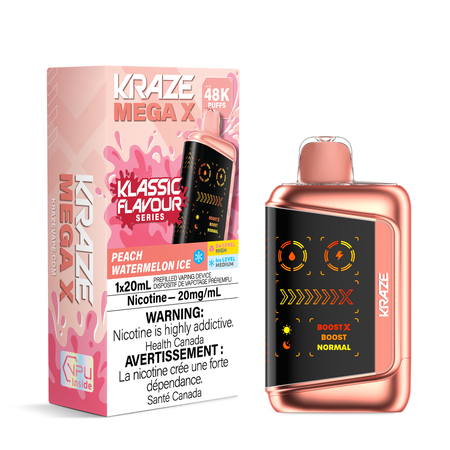 Peach Watermelon Ice - Kraze Mega X Classic Disposable, Nicotine: 20mg