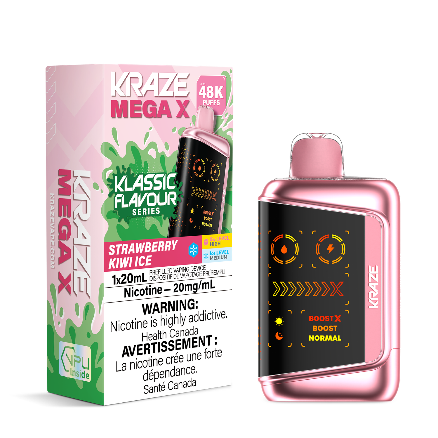 Strawberry Kiwi Ice - Kraze Mega X Classic Disposable, Nicotine: 20mg