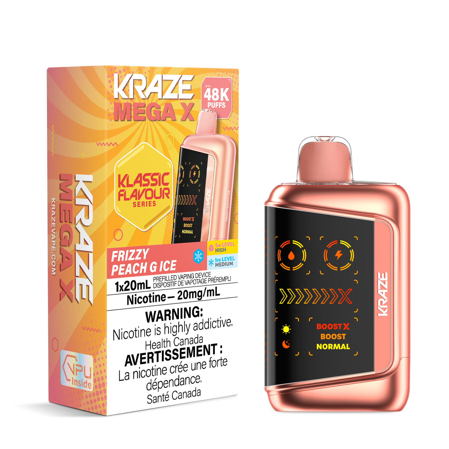 Frizzy Peach G Ice - Kraze Mega X Classic Disposable, Nicotine: 20mg