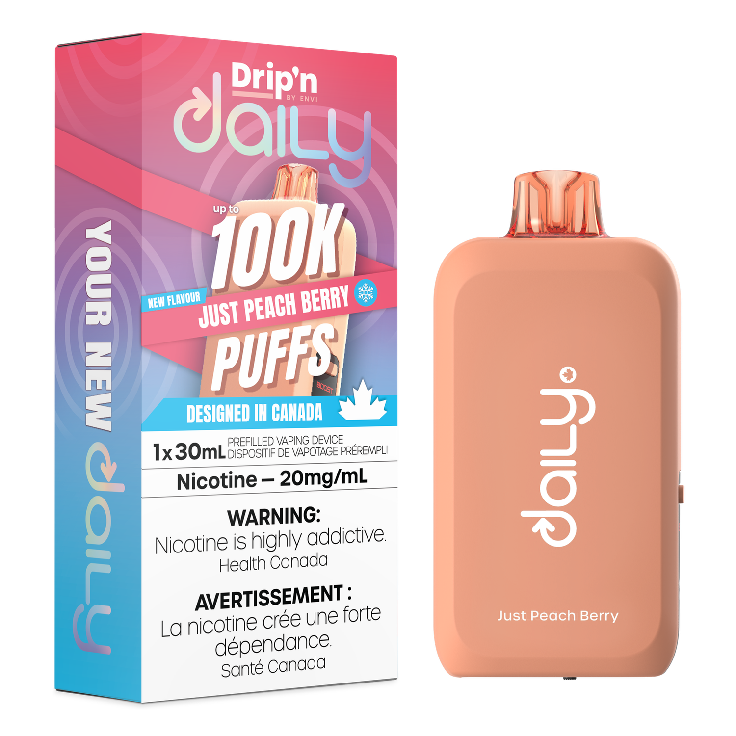 Just Peach Berry - Drip'n Daily by Envi 30mL Disposable, Nicotine: 20mg