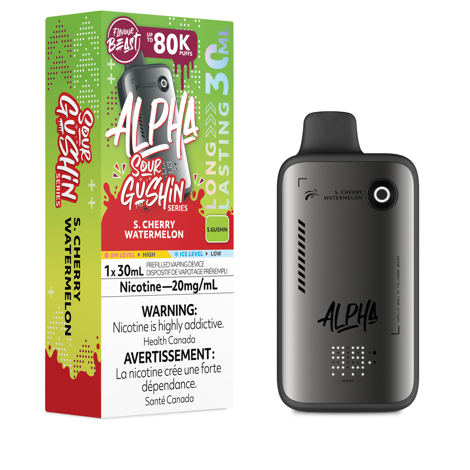 Sour Gushin' S. Cherry Watermelon - Flavour Beast Alpha Disposable, Nicotine: 20mg