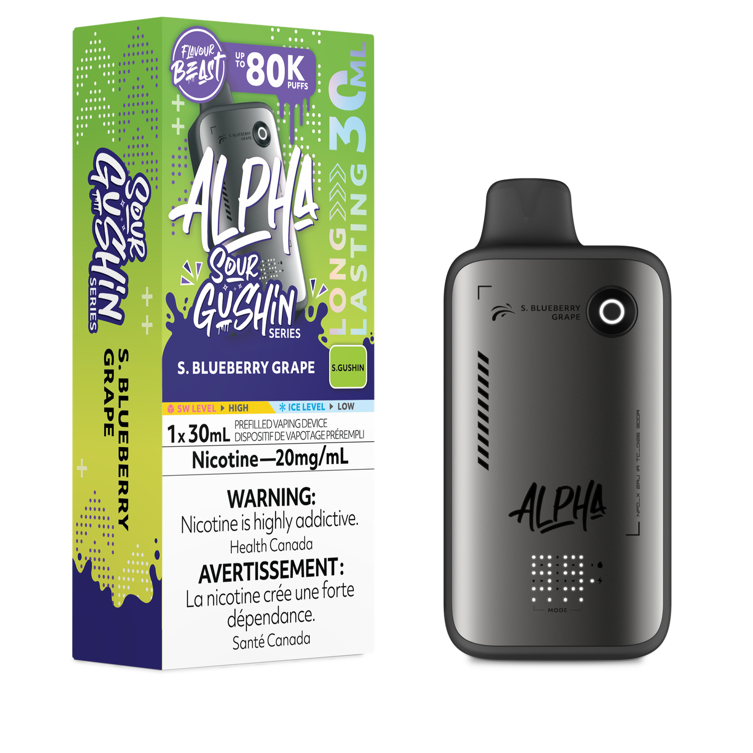 Sour Gushin' S. Blueberry Grape - Flavour Beast Alpha Disposable, Nicotine: 20mg