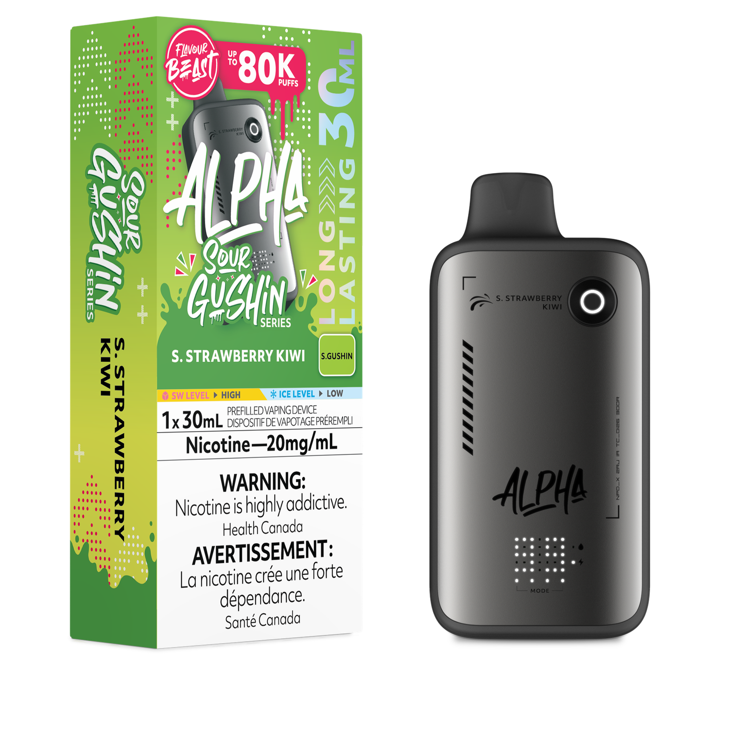 Sour Gushin' S. Strawberry Kiwi - Flavour Beast Alpha Disposable, Nicotine: 20mg