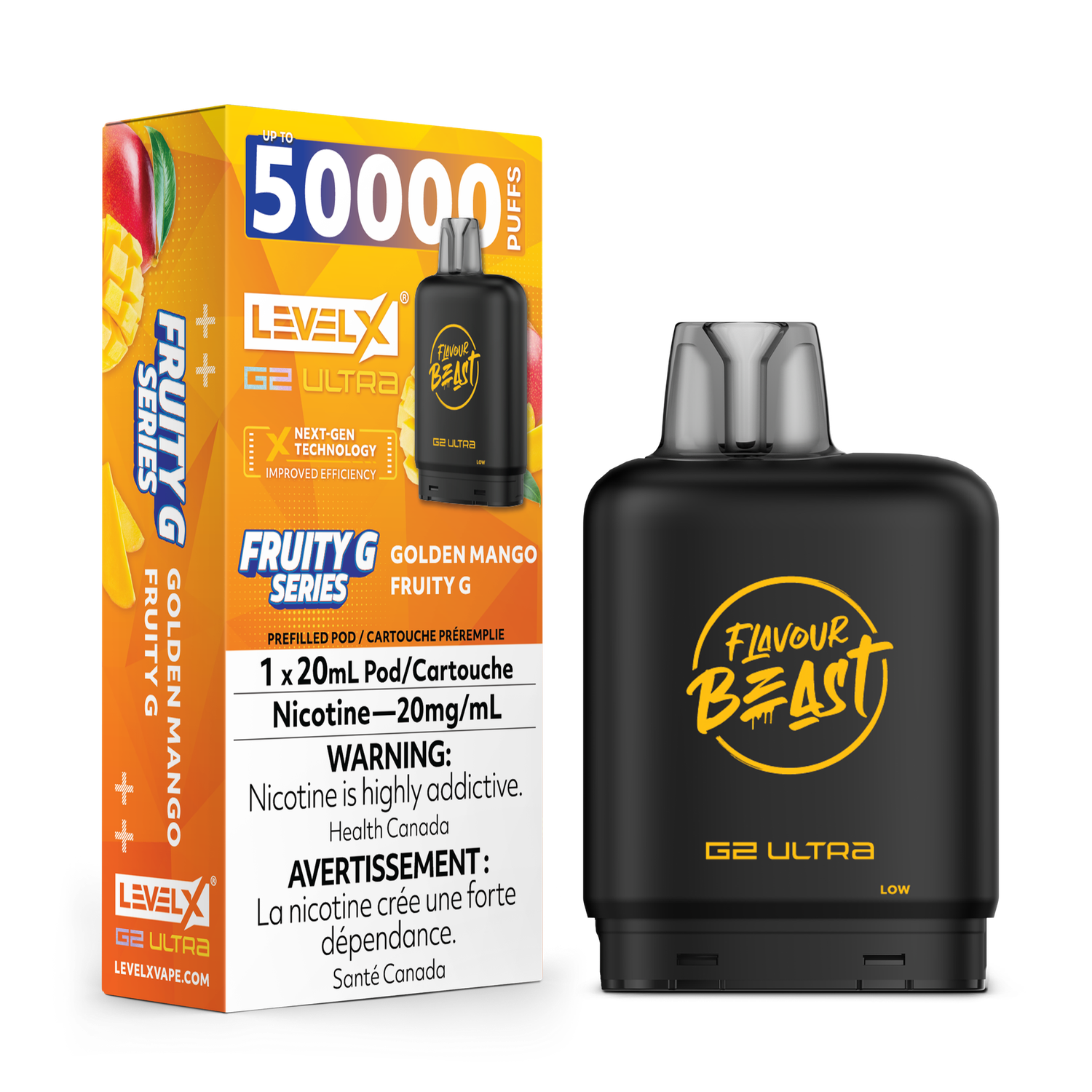 Golden Mango Fruity G Flavour Beast Level X G2 Ultra Pod, Nicotine: 20mg