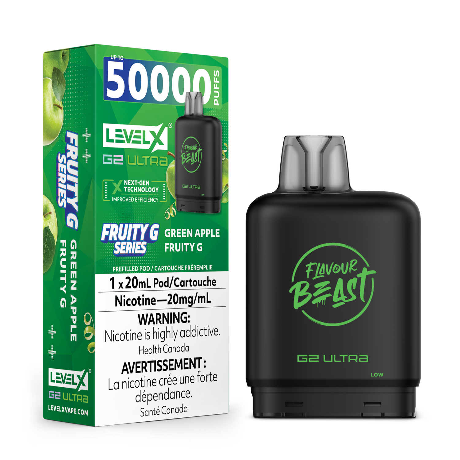 Green Apple Fruity G Flavour Beast Level X G2 Ultra Pod, Nicotine: 20mg