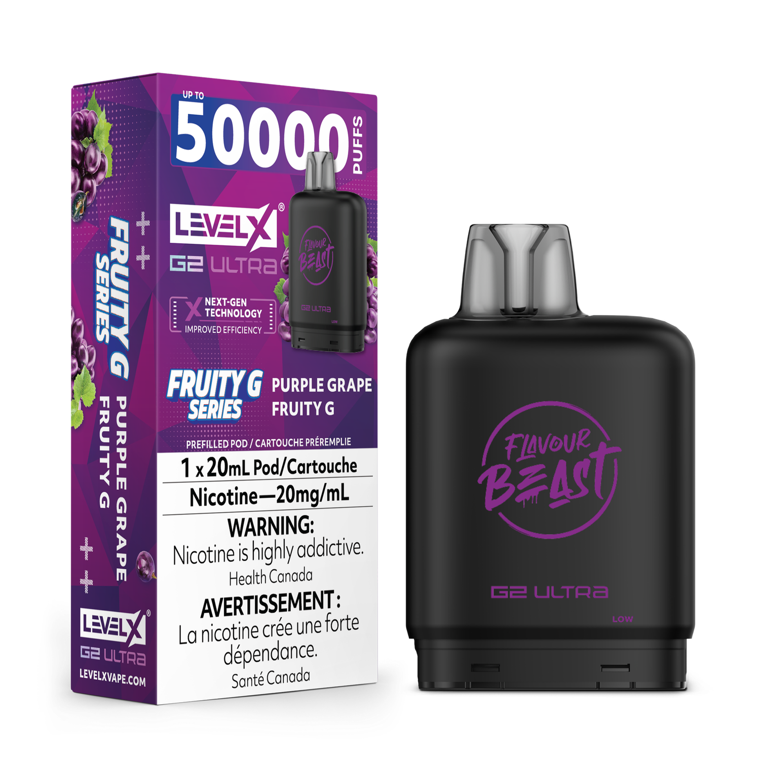 Purple Grape Fruity G Flavour Beast Level X G2 Ultra Pod, Nicotine: 20mg