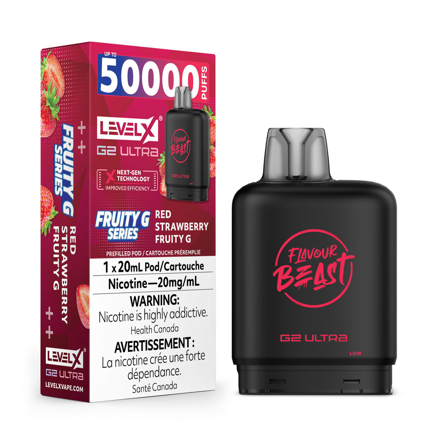 Red Strawberry Fruity G Flavour Beast Level X G2 Ultra Pod, Nicotine: 20mg