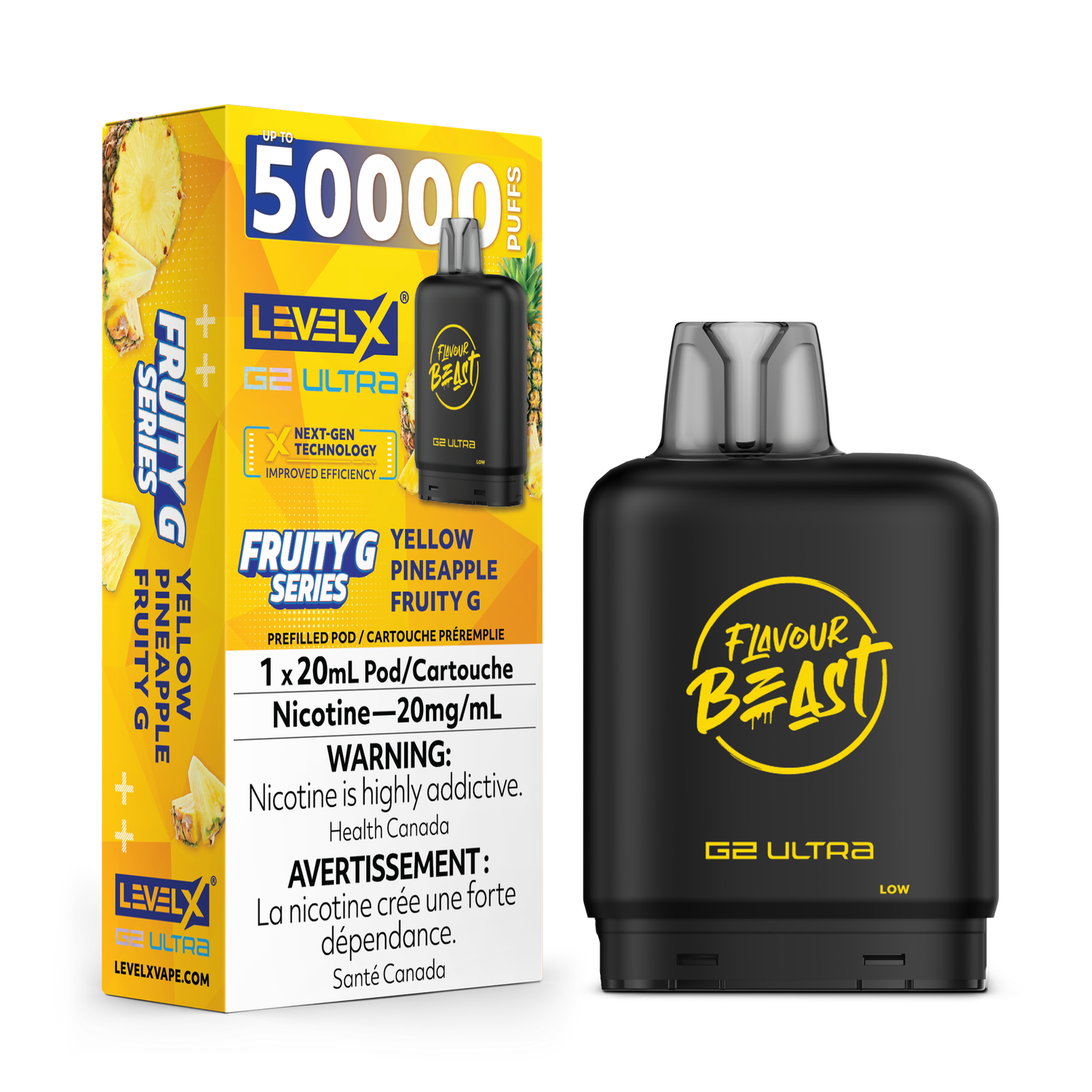 Yellow Pineapple Fruity G Flavour Beast Level X G2 Ultra Pod, Nicotine: 20mg