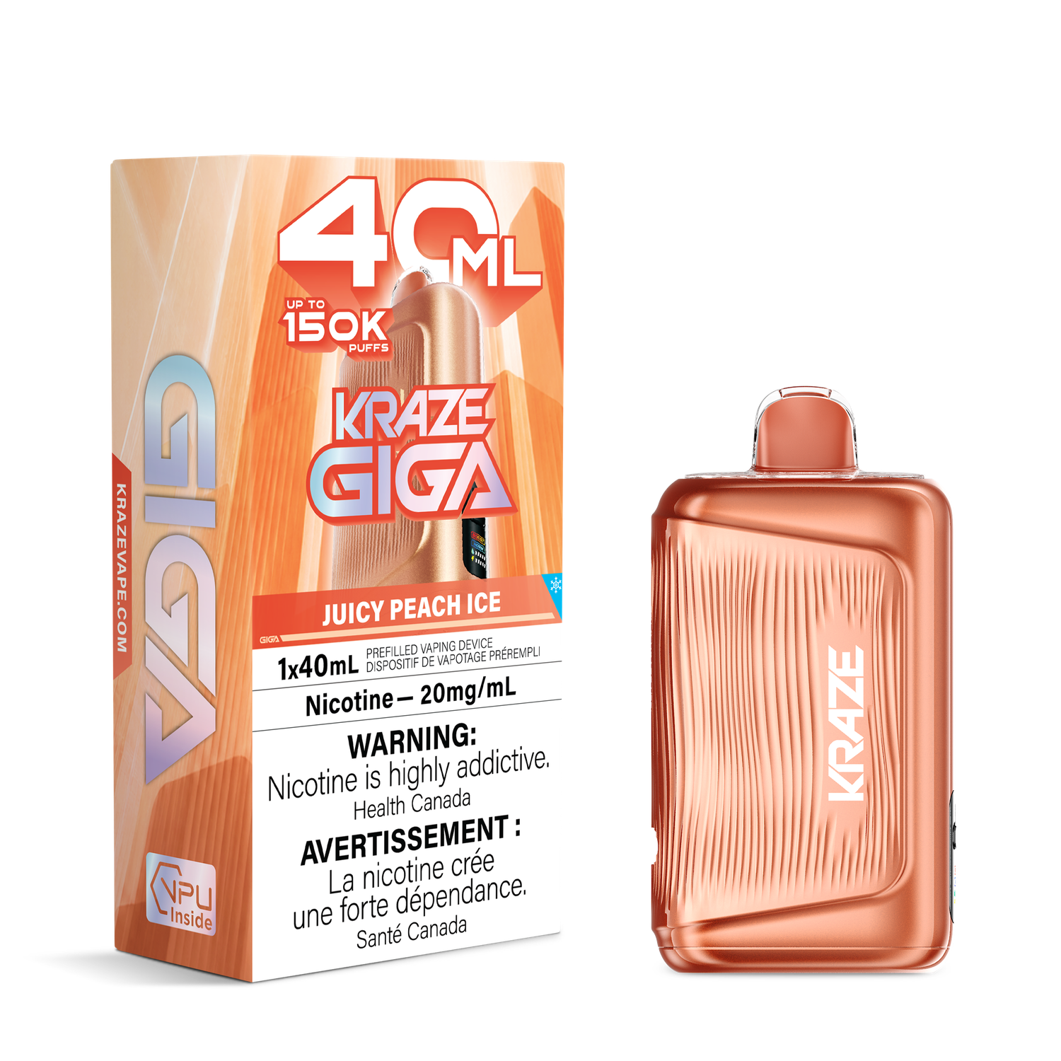 Juicy Peach Ice - Kraze Giga Disposable, Nicotine: 20mg