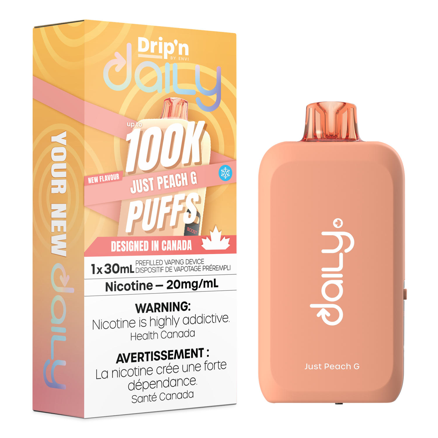 Just Peach G - Drip'n Daily by Envi 30mL Disposable, Nicotine: 20mg