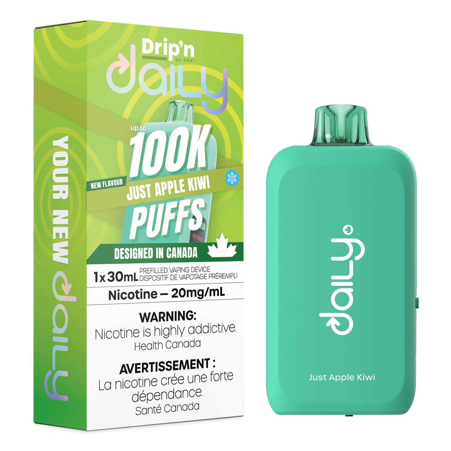 Just Apple Kiwi - Drip'n Daily by Envi 30mL Disposable, Nicotine: 20mg