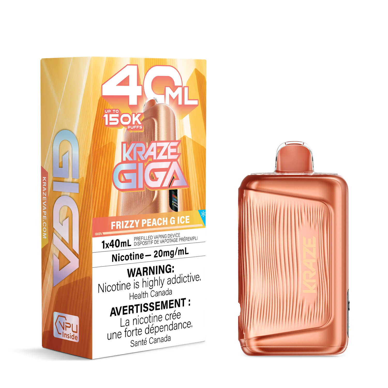 Frizzy Peach G Ice - Kraze Giga Disposable, Nicotine: 20mg