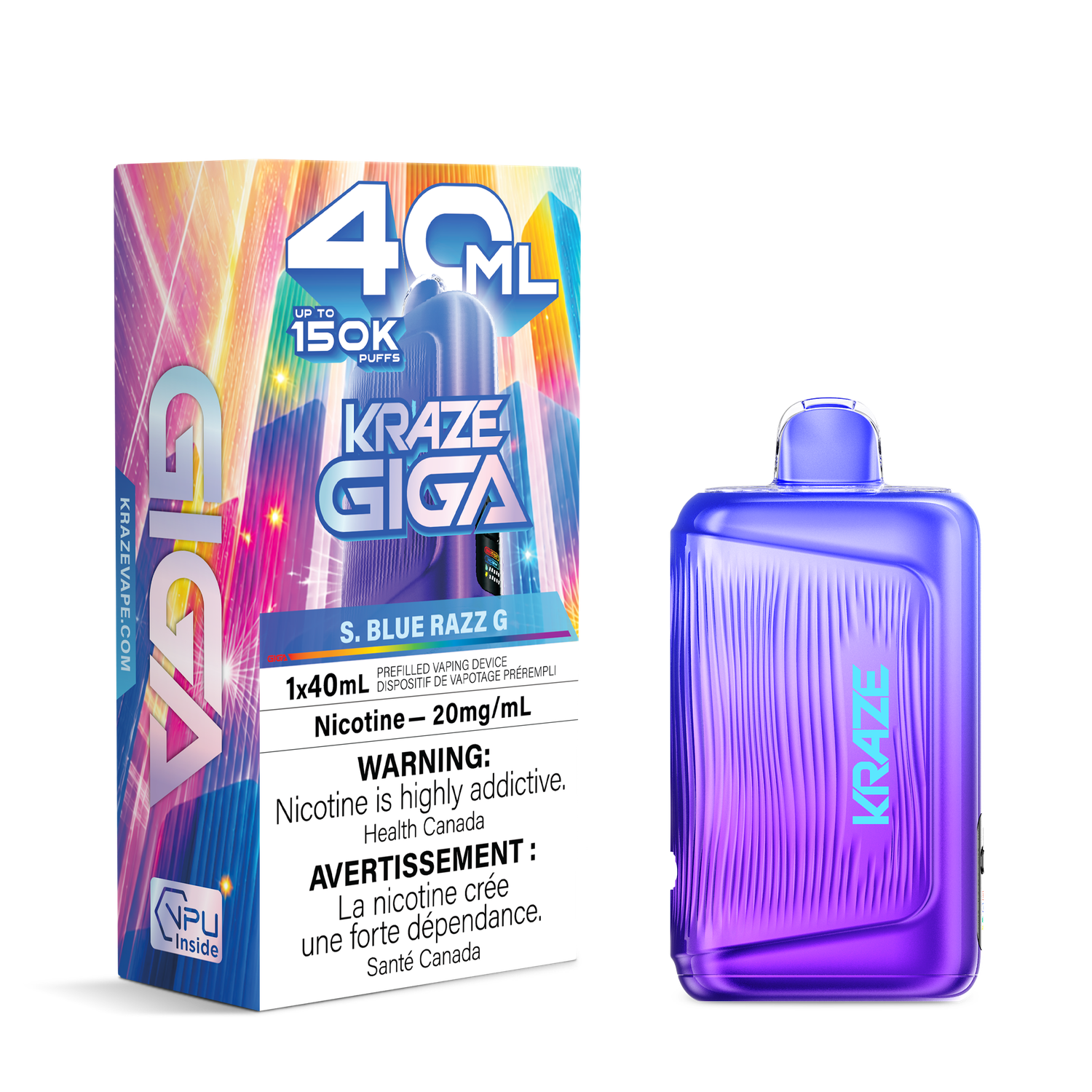 S. Blue Razz G - Kraze Giga Disposable, Nicotine: 20mg