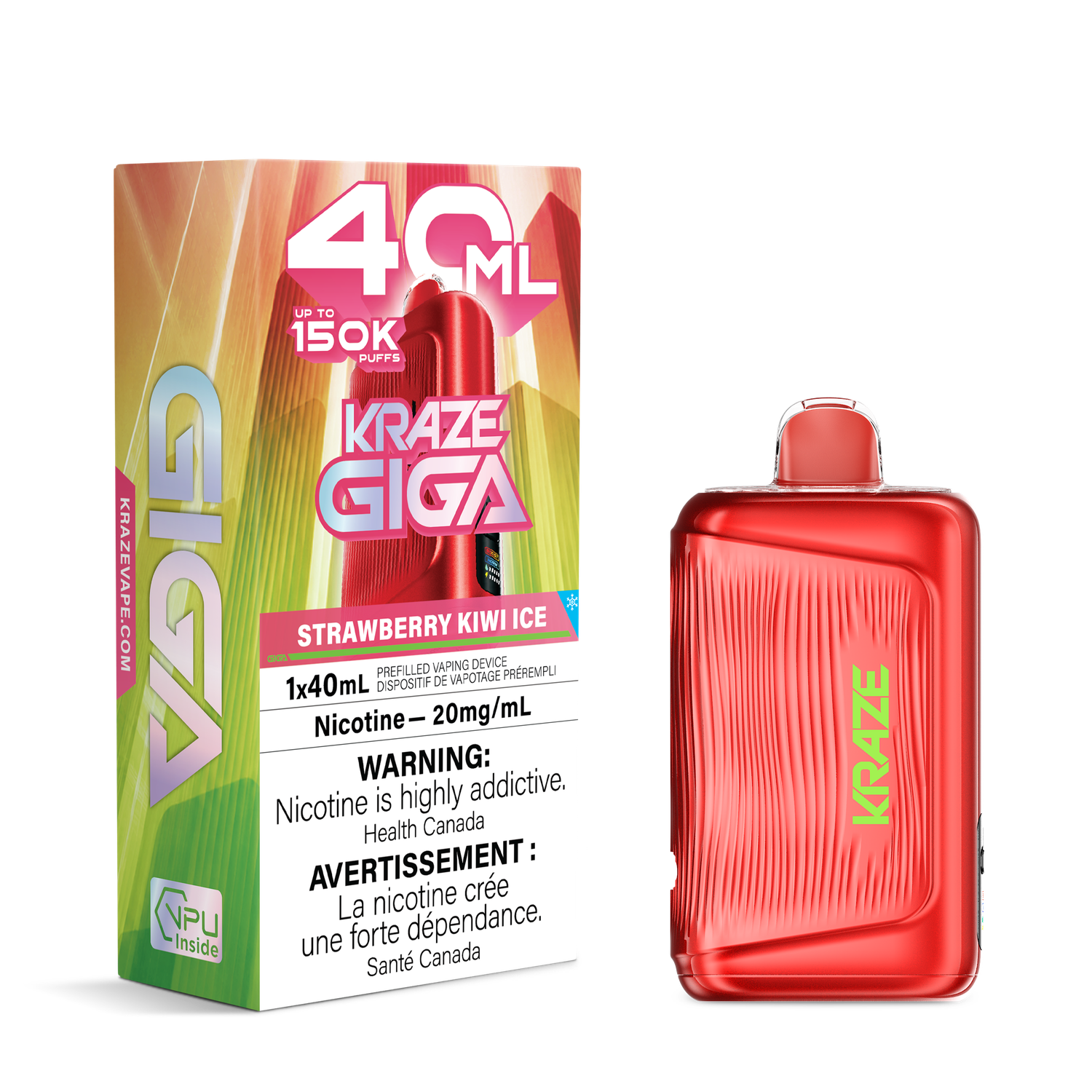 Strawberry Kiwi Ice - Kraze Giga Disposable, Nicotine: 20mg