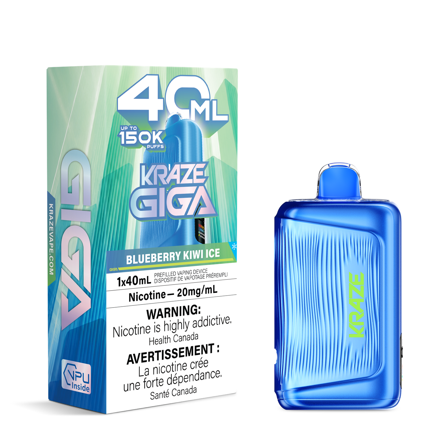 Blueberry Kiwi Ice - Kraze Giga Disposable, Nicotine: 20mg