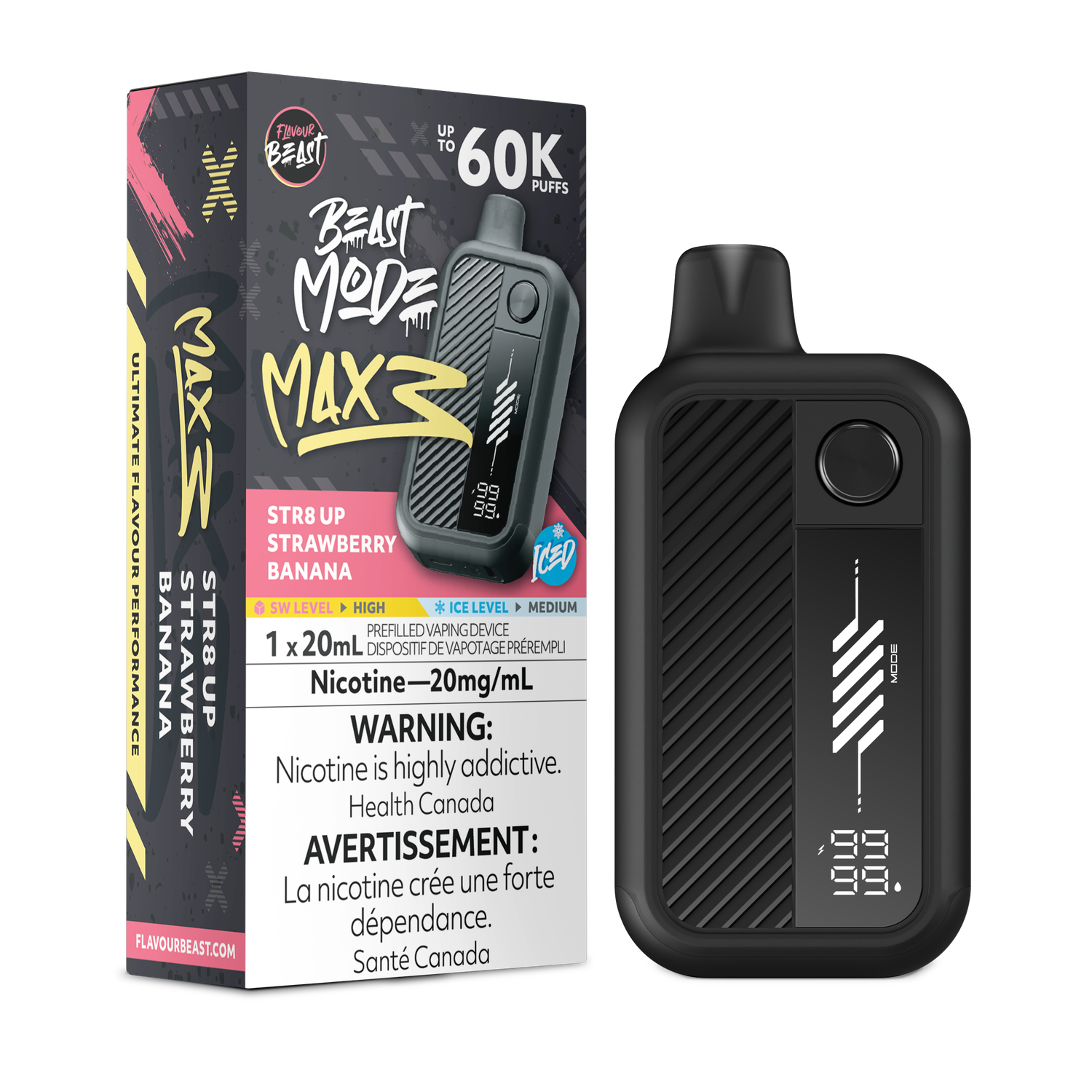 Str8 Up Strawberry Banana Iced - Flavour Beast Beast Mode Max 3, Nicotine: 20mg