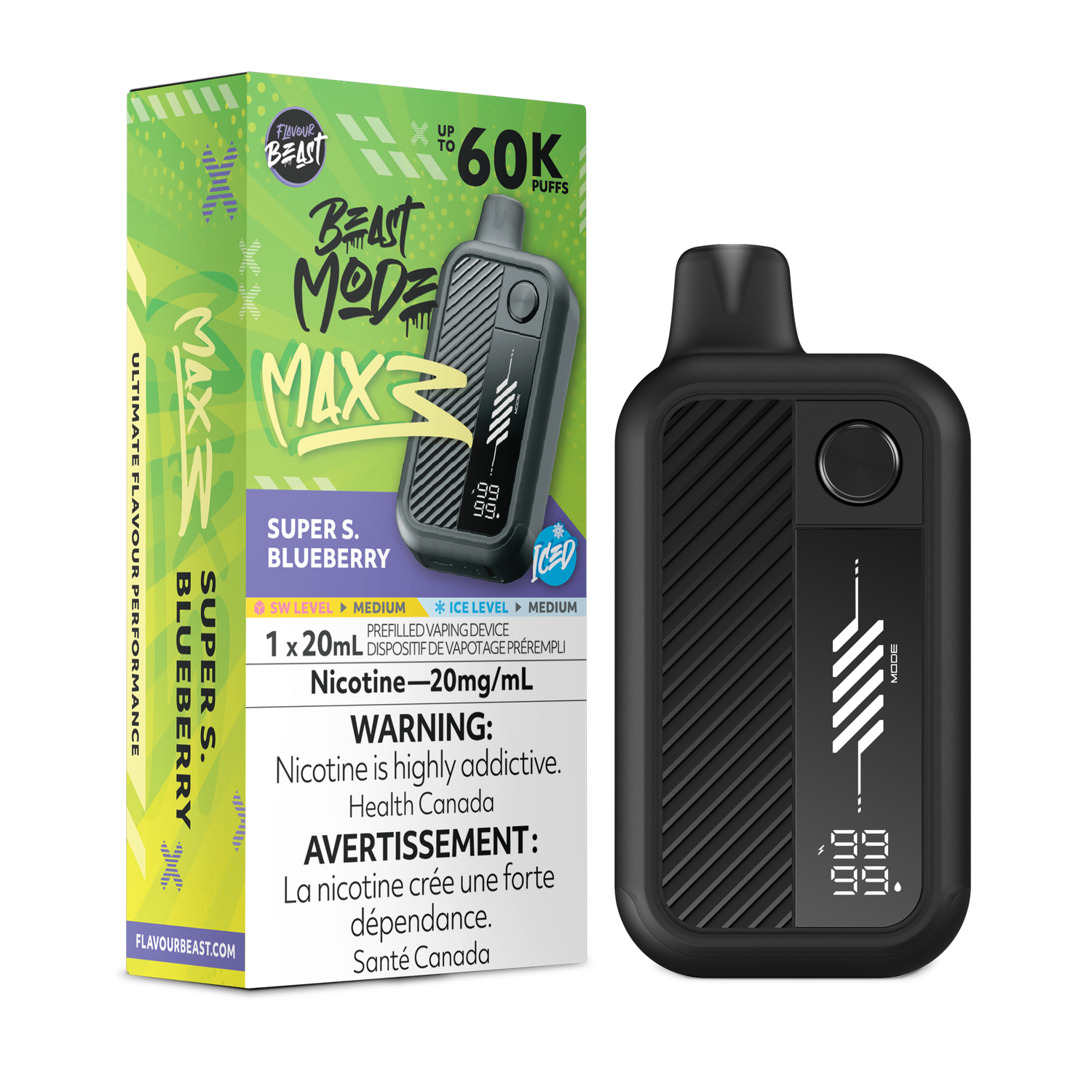 Super S. Blueberry Iced - Flavour Beast Beast Mode Max 3 Disposable, Nicotine: 20mg