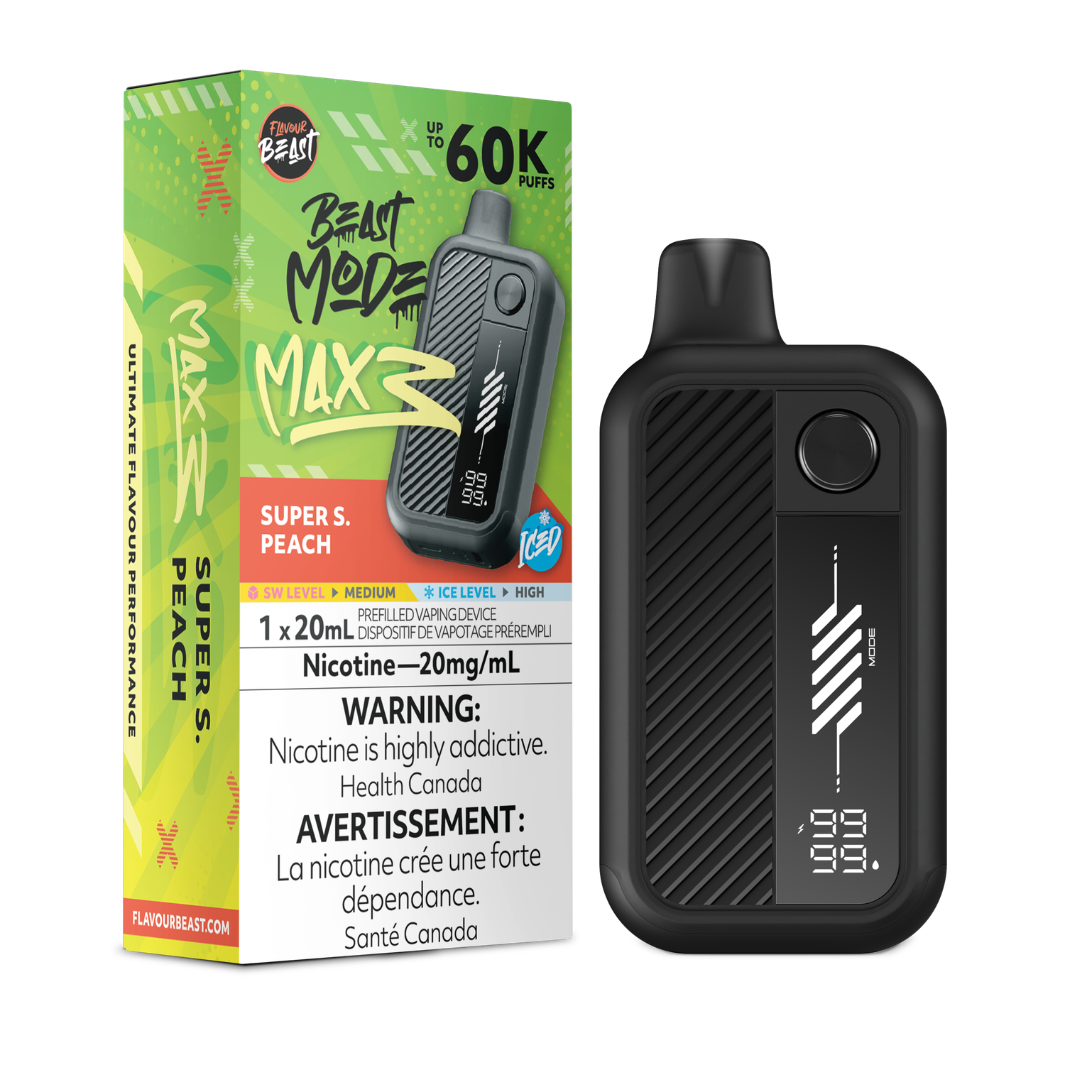 Super S. Peach Iced - Flavour Beast Beast Mode Max 3 Disposable, Nicotine: 20mg
