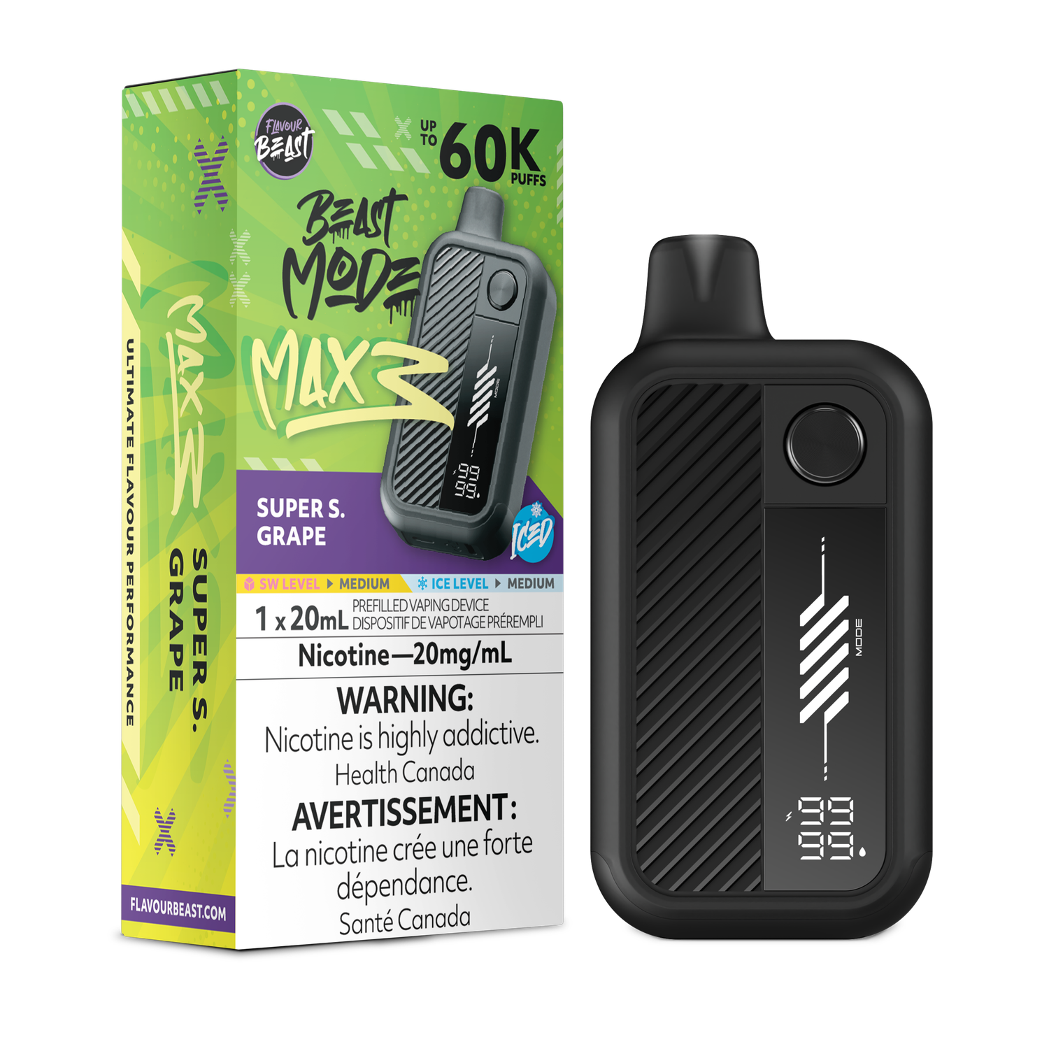 Super S. Grape Iced - Flavour Beast Beast Mode Max 3 Disposable, Nicotine: 20mg
