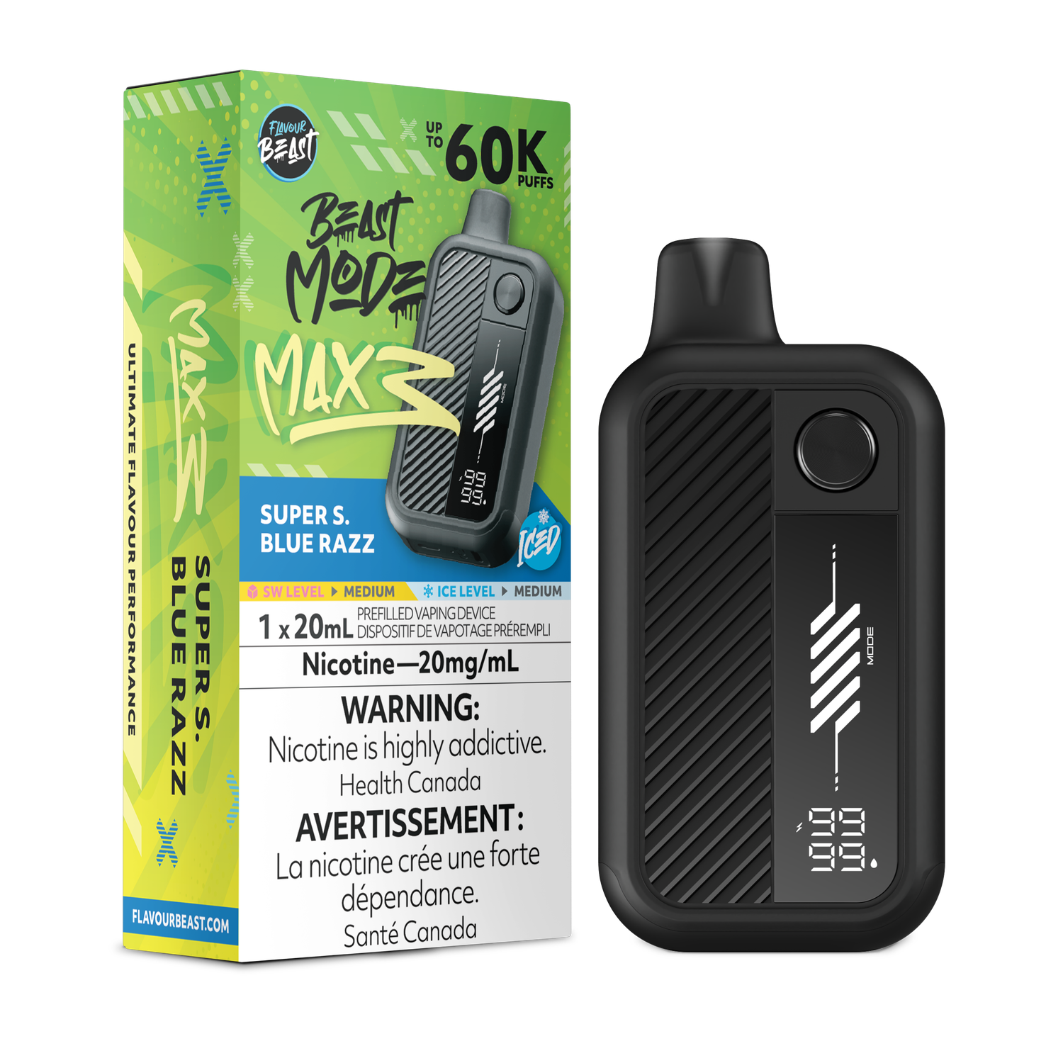 Super S. Blue Razz Iced - Flavour Beast Beast Mode Max 3 Disposable, Nicotine: 20mg