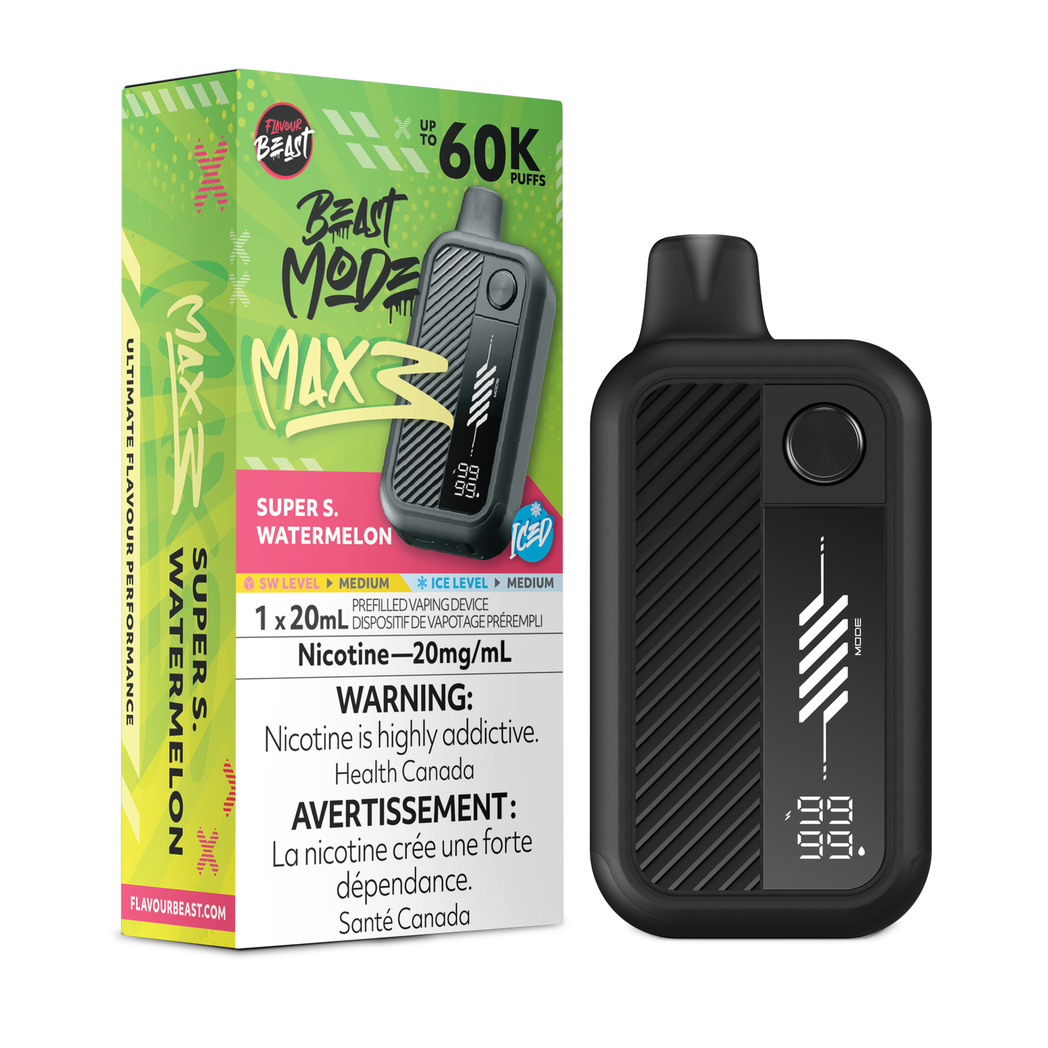 Super S. Watermelon Iced - Flavour Beast Beast Mode Max 3 Disposable, Nicotine: 20mg