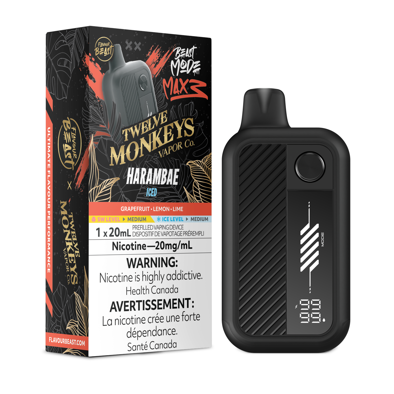 Harambae Iced - Flavour Beast Beast Mode Max 3 Disposable, Nicotine: 20mg