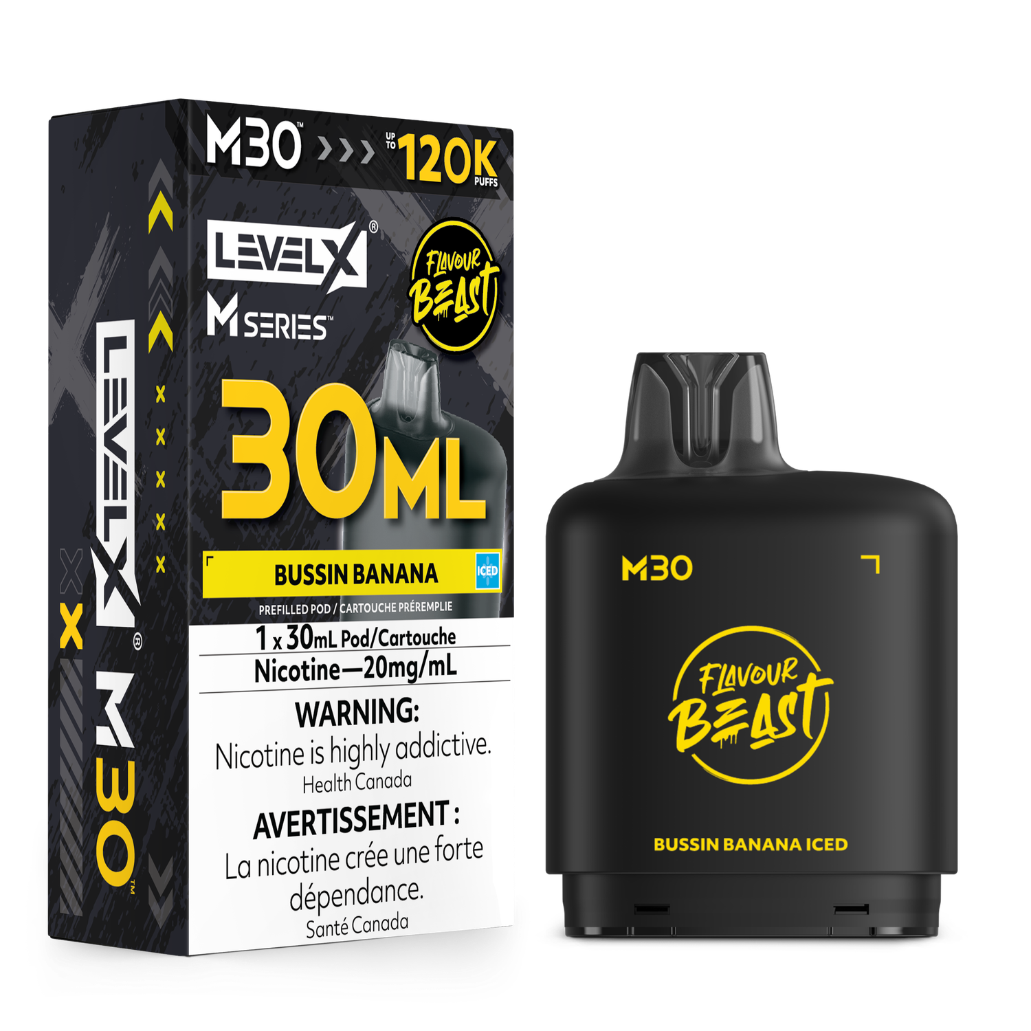 Bussin' Banana Iced Flavour Beast Level X M30 Series Pod, Nicotine: 20mg