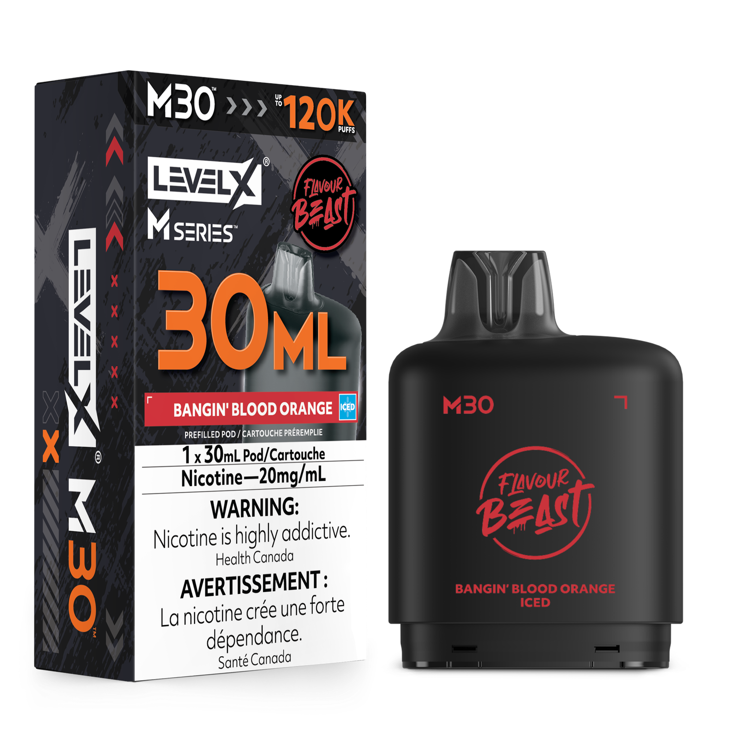 Bangin' Blood Orange Iced Flavour Beast Level X M30 Series Pod, Nicotine: 20mg