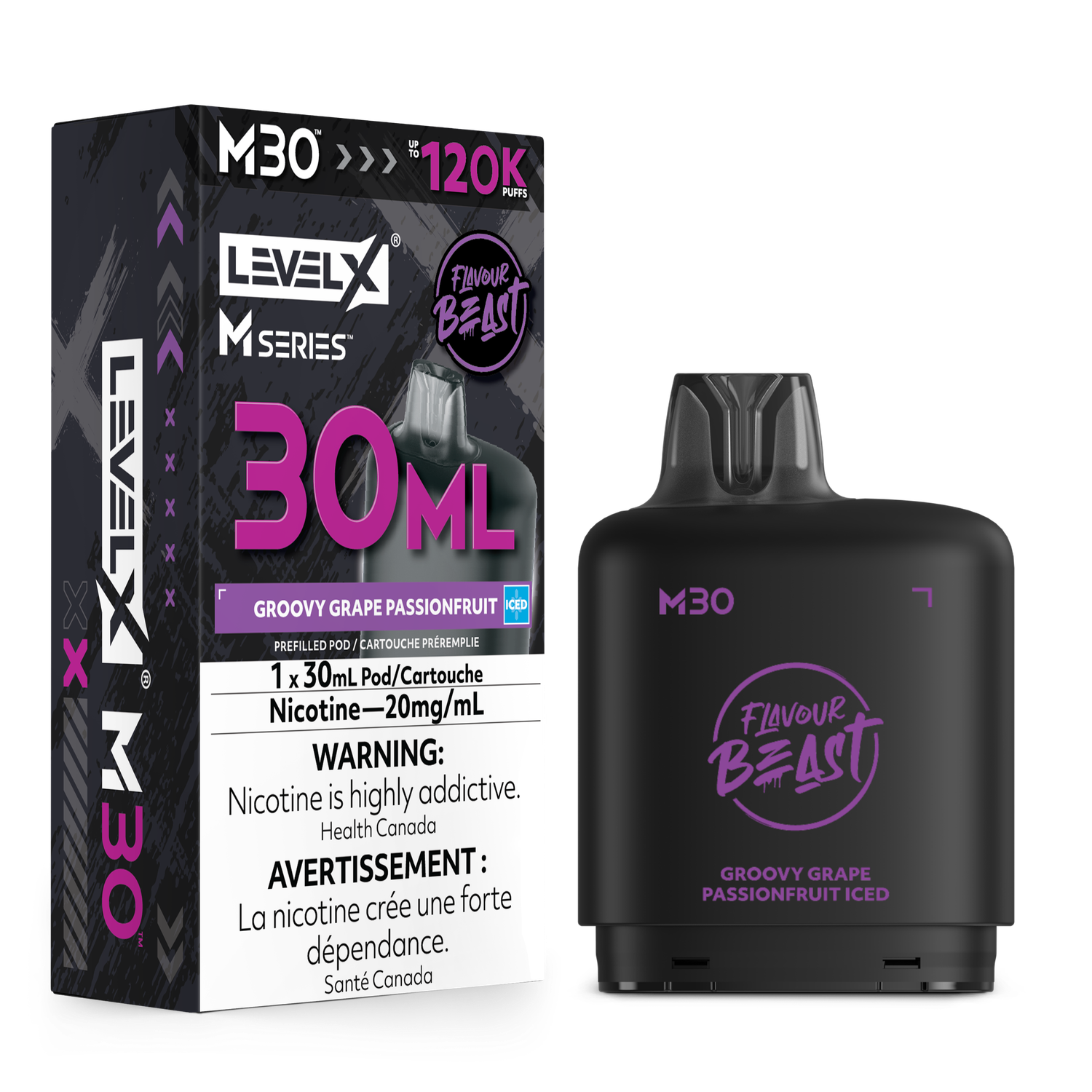 Groovy Grape Passionfruit Iced Flavour Beast Level X M30 Series Pod, Nicotine: 20mg